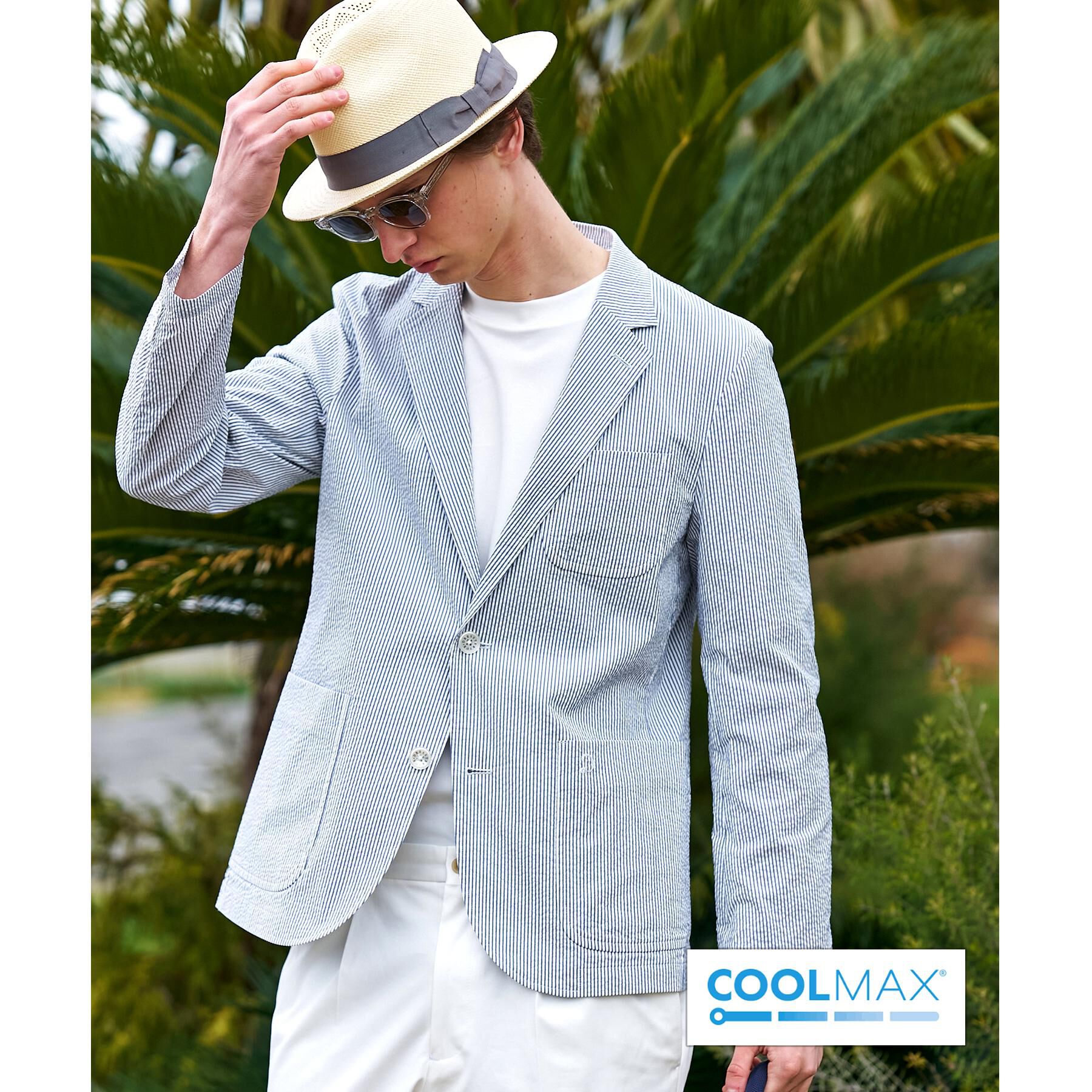 DRESSTERIOR「【吸湿速乾/セットアップ可/ウォッシャブル】COOLMAX シアサッカー サマージャケット」|テーラードジャケット|ブルー(293)