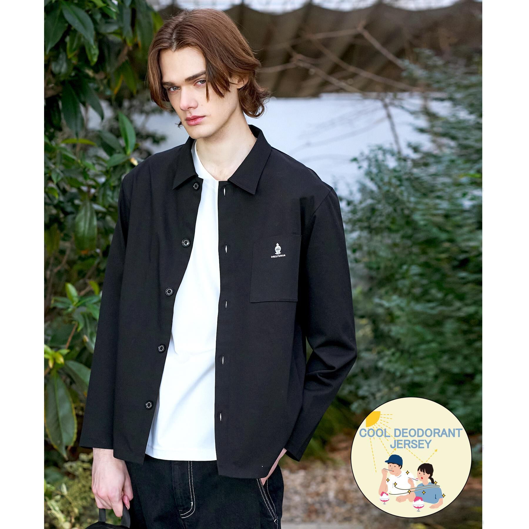 DRESSTERIOR「【接触冷感/UVカット/抗菌防臭/しわ防止】クールデオドラント ジャージシャツ」|シャツ・ブラウス|ブラック(019)
