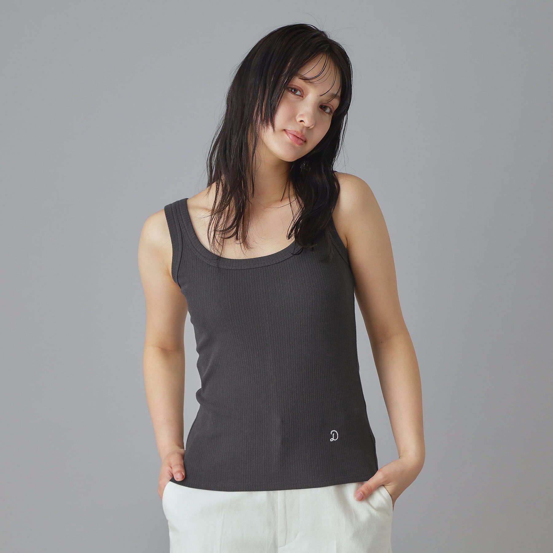 DRESSTERIOR「ランダムテレコタンクトップ」|キャミソール|チャコールグレー(0