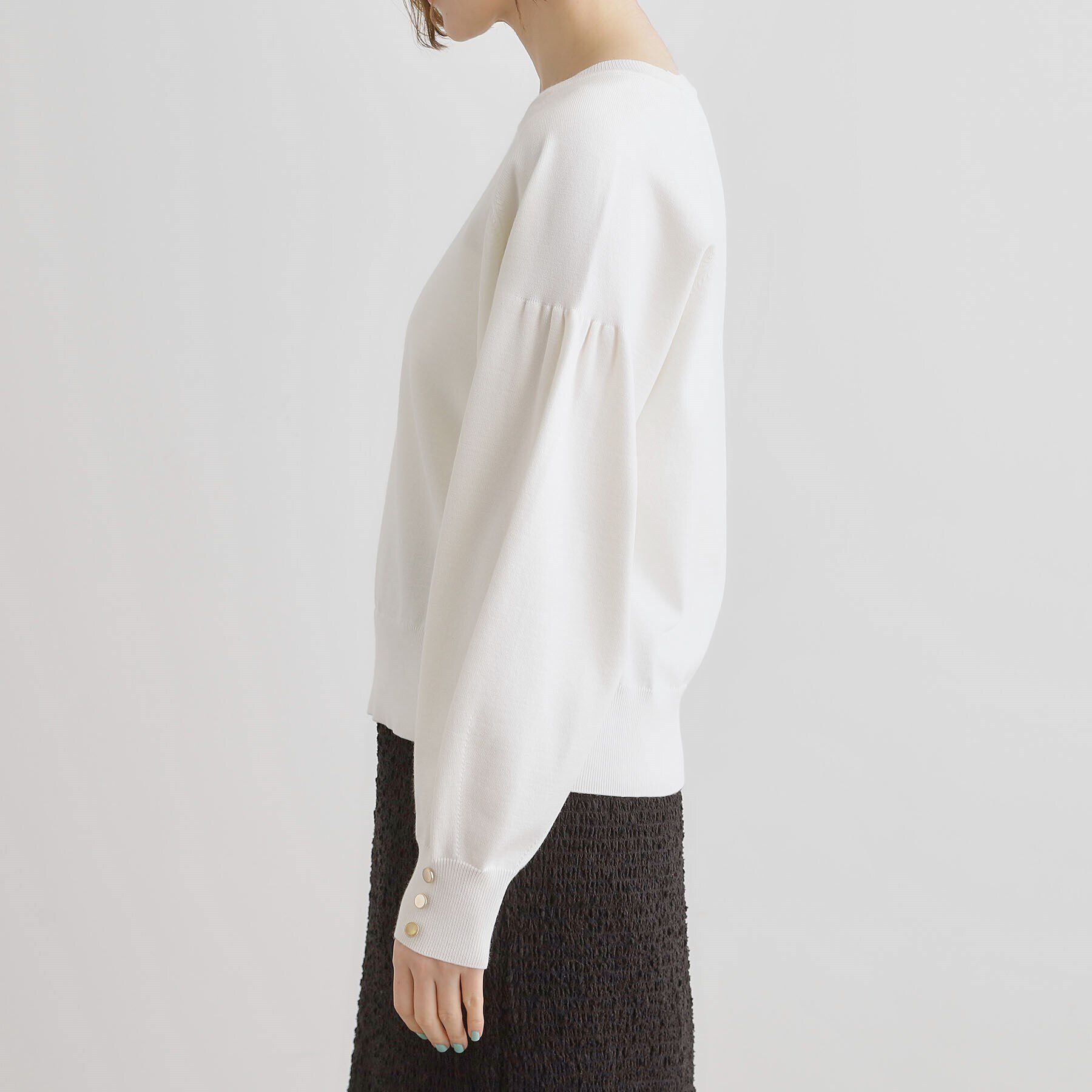 grove「袖口釦ボリュームスリーブクルーネックニット」|ニット・セーター|