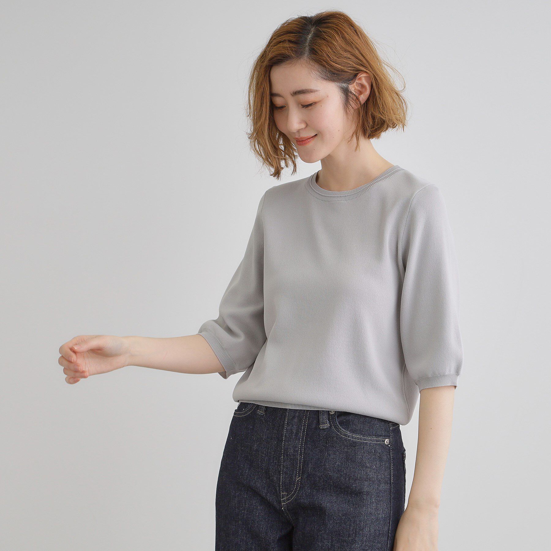 grove「ひんやり多機能・やわらかドライタッチ五分袖プルオーバー」|ニット・セーター|