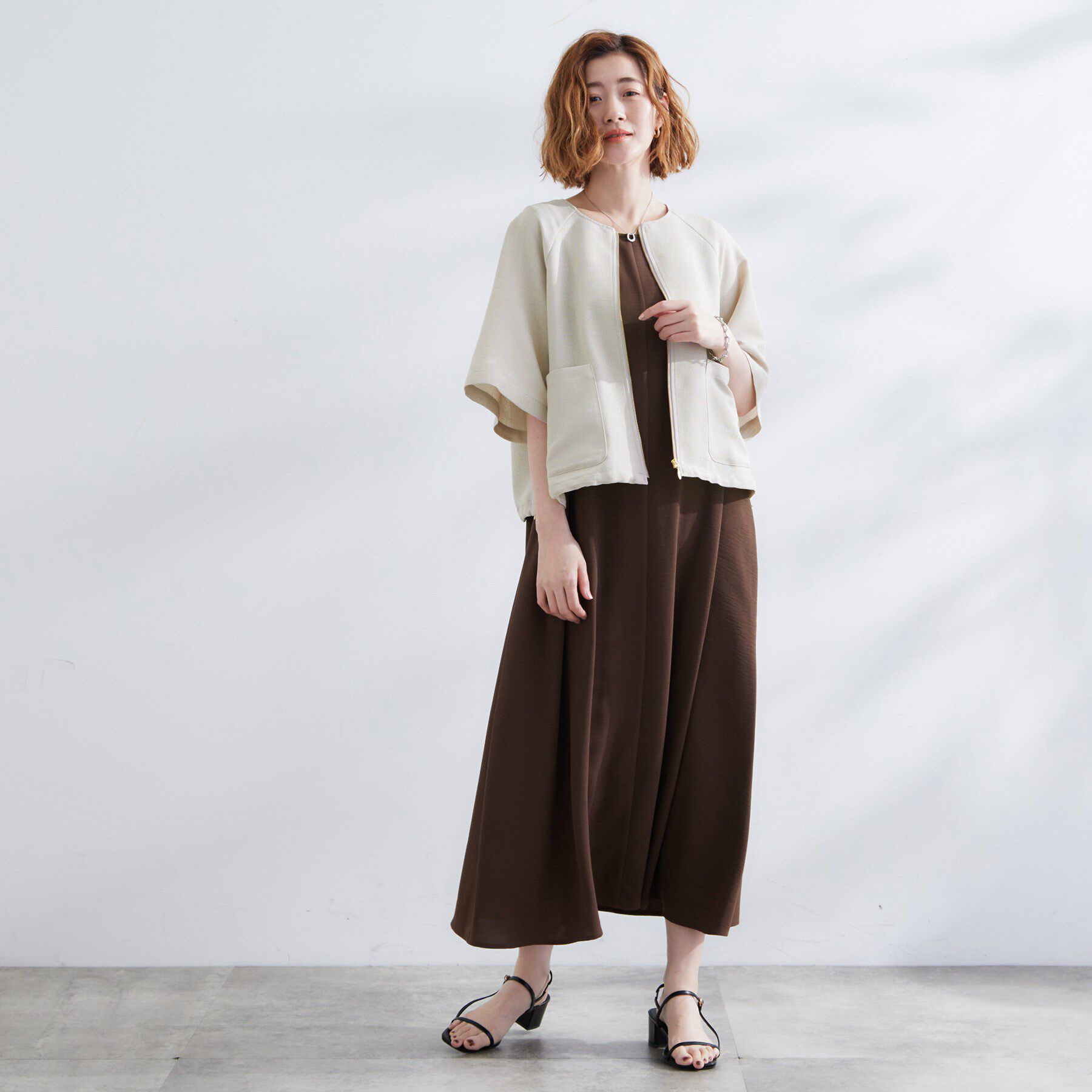 grove「透け感と立体感で魅せる、大人の夏のメッシュワイドスリーブジャケット」|ノーカラージャケット|