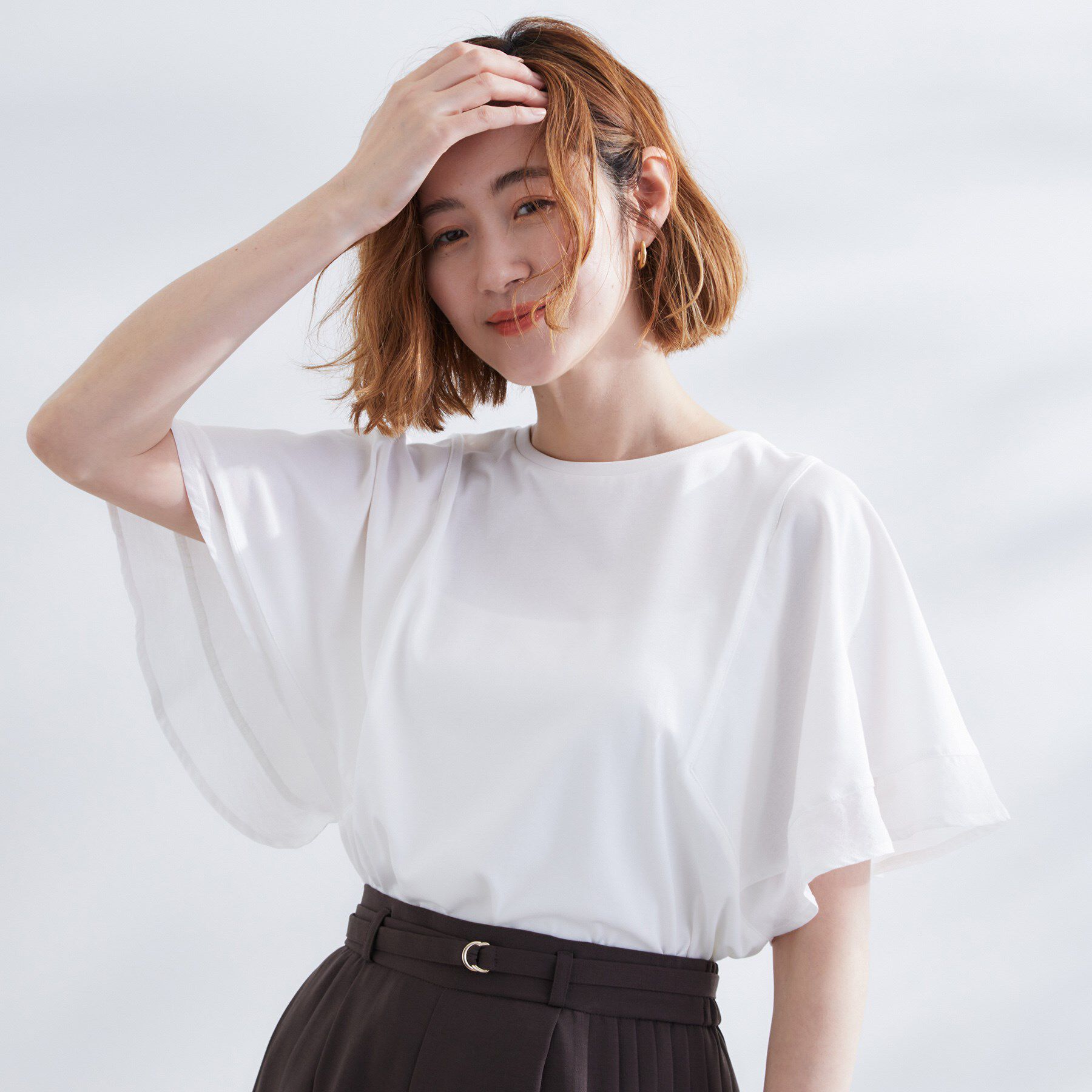 grove「【UVカット/二の腕カバー】1枚で着映えするフレアスリーブデザイン」|Tシャツ・カットソー|オフホワイト(003