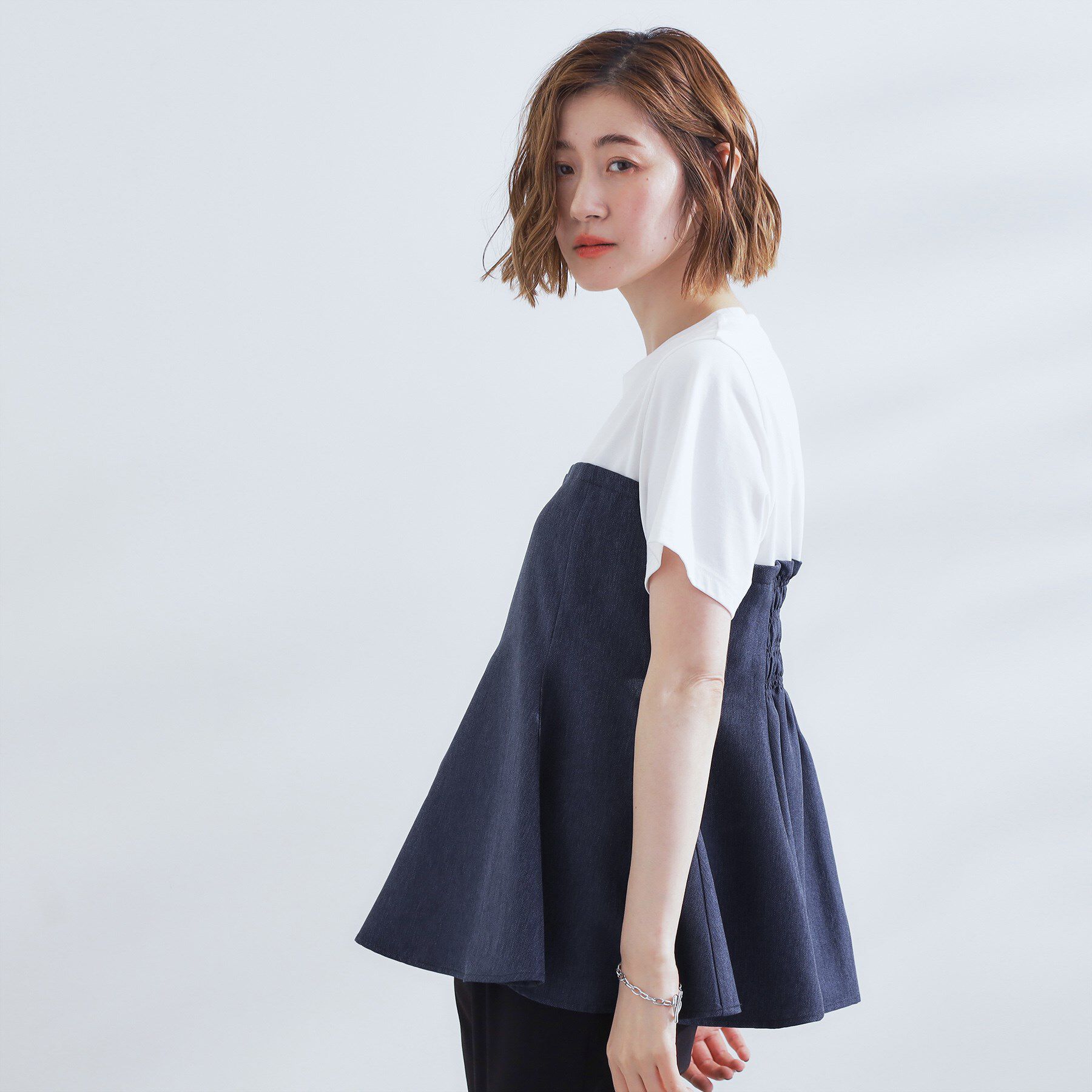 grove「贅沢フレアーが高見え ドッキングビスチェT」|Tシャツ・カットソー|ネイビー&times;オフ(09