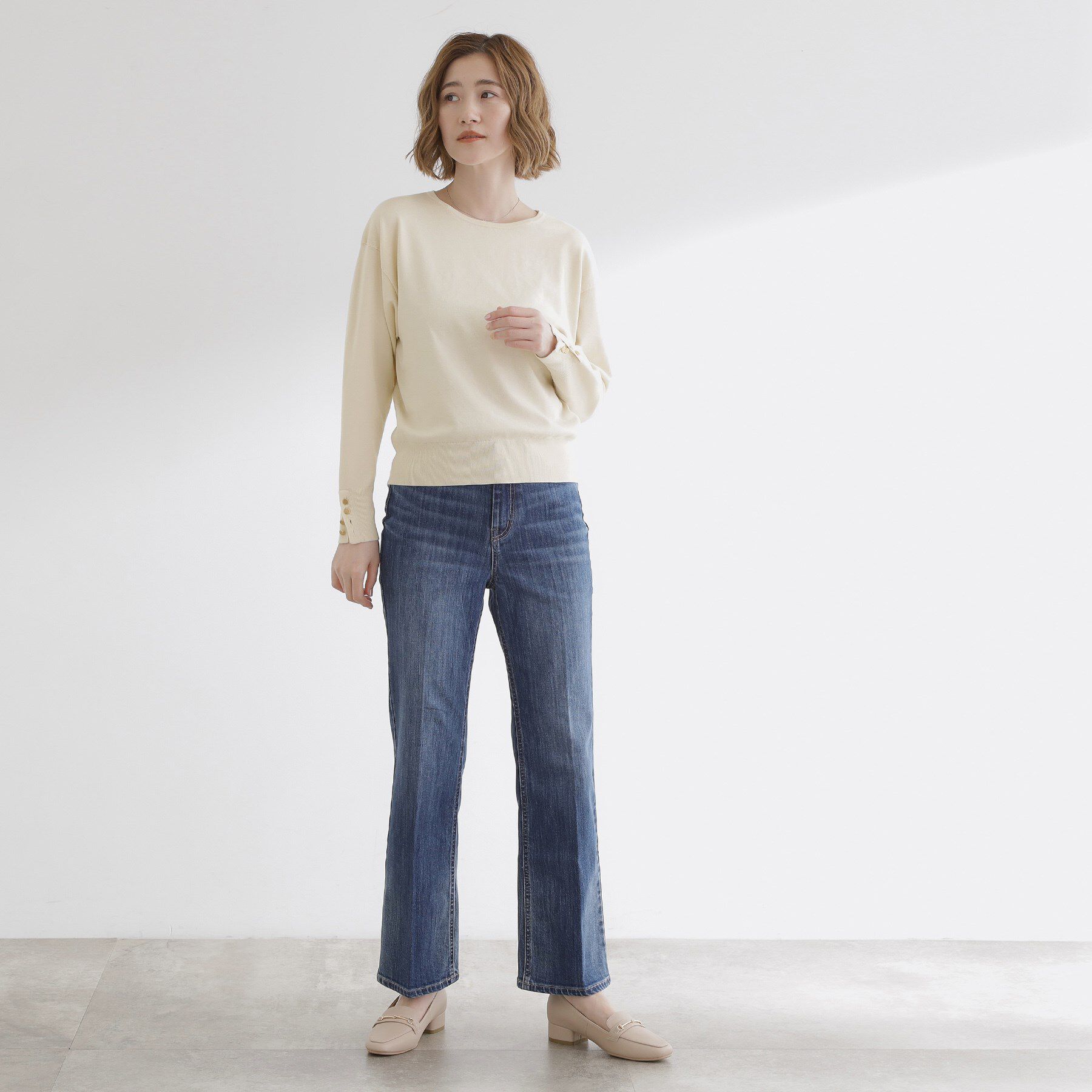 grove「ON/OFF毎日使える！袖口ボタンドロップショルダーニット」|ニット・セーター|