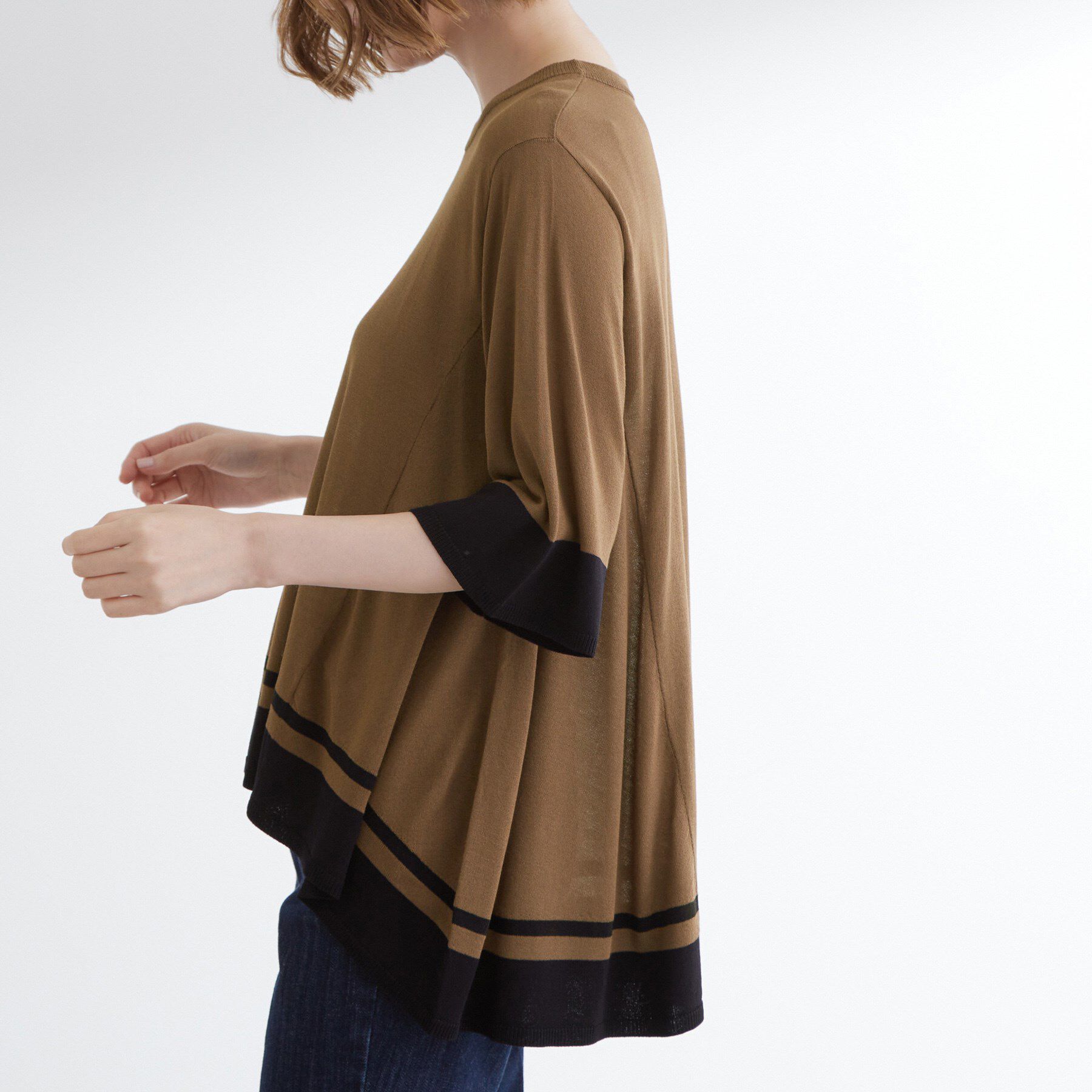 grove「涼やか体型カバー　配色シアーニットプルオーバー」|ニット・セーター|