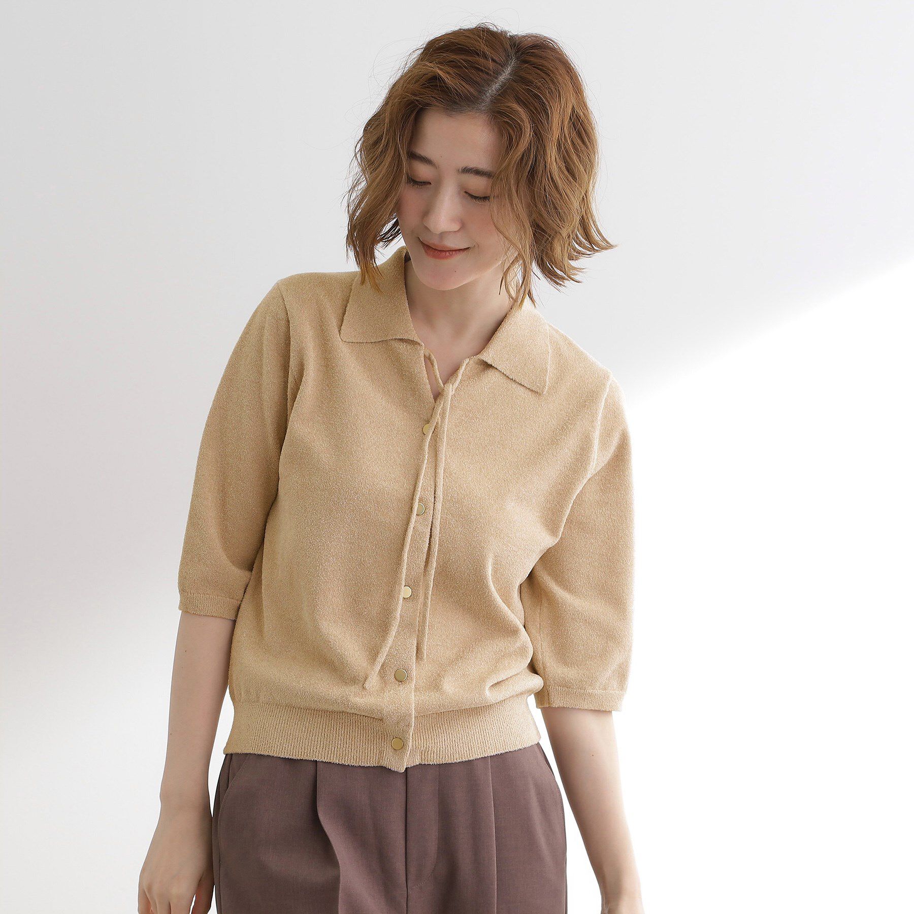 grove「華やぐラメモールで秋先取り　衿付きプルオーバーニット」|ニット・セーター|