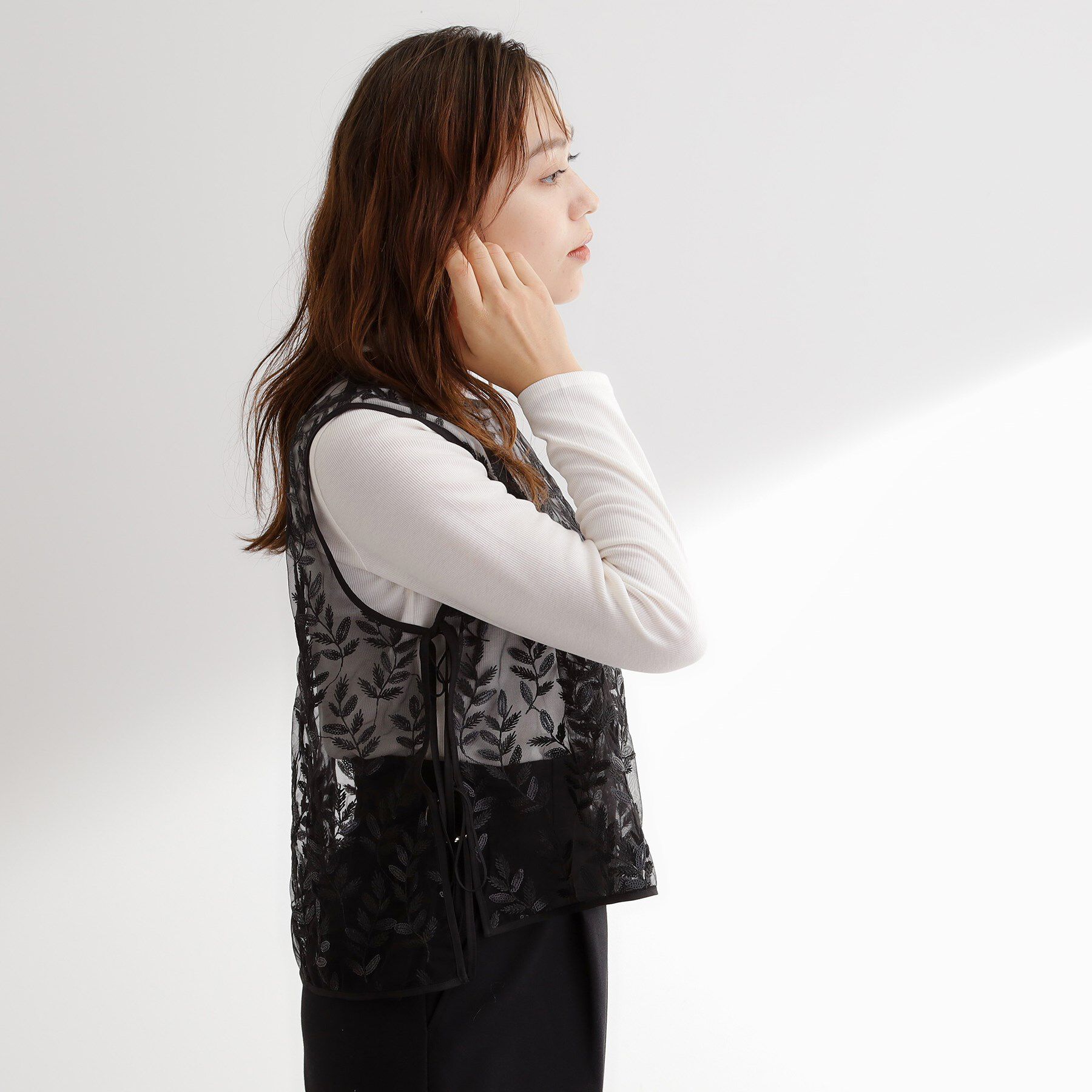 grove「リーフ刺繍スパンコールベスト＆ブラウスセット」|シャツ・ブラウス|