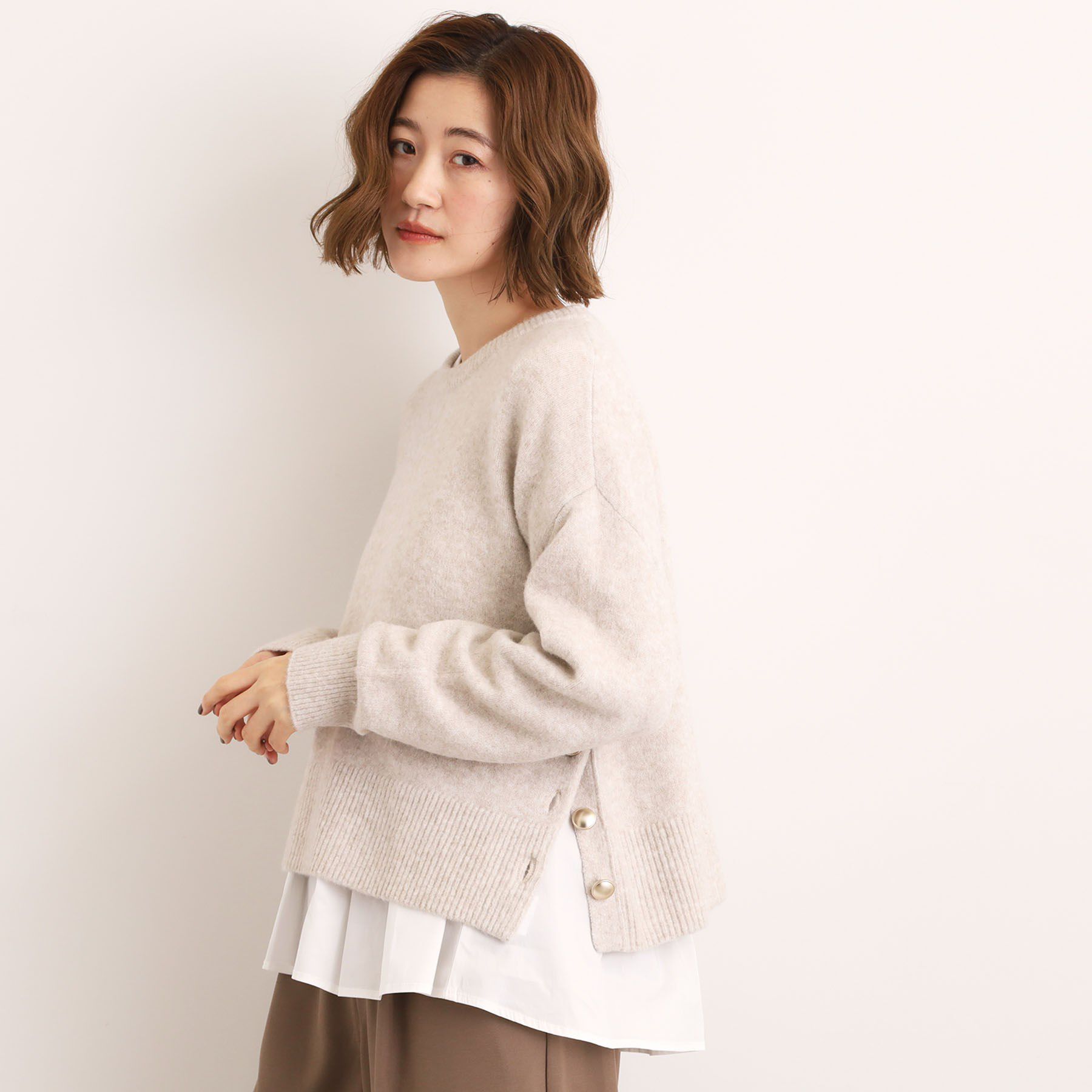 grove「【洗える】レイヤードにもおすすめ！サイド釦ニット」|ニット・セーター|ベージュ(050)