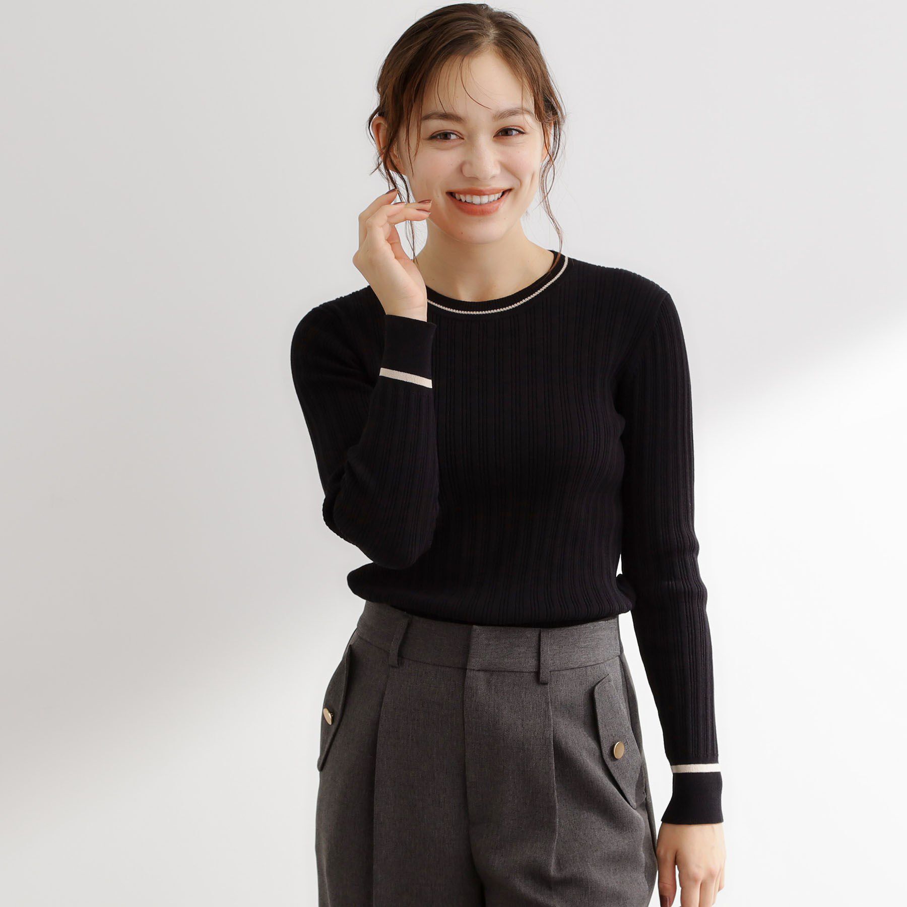 grove「【毛玉軽減】配色ラインランダムリブニット」|ニット・セーター|