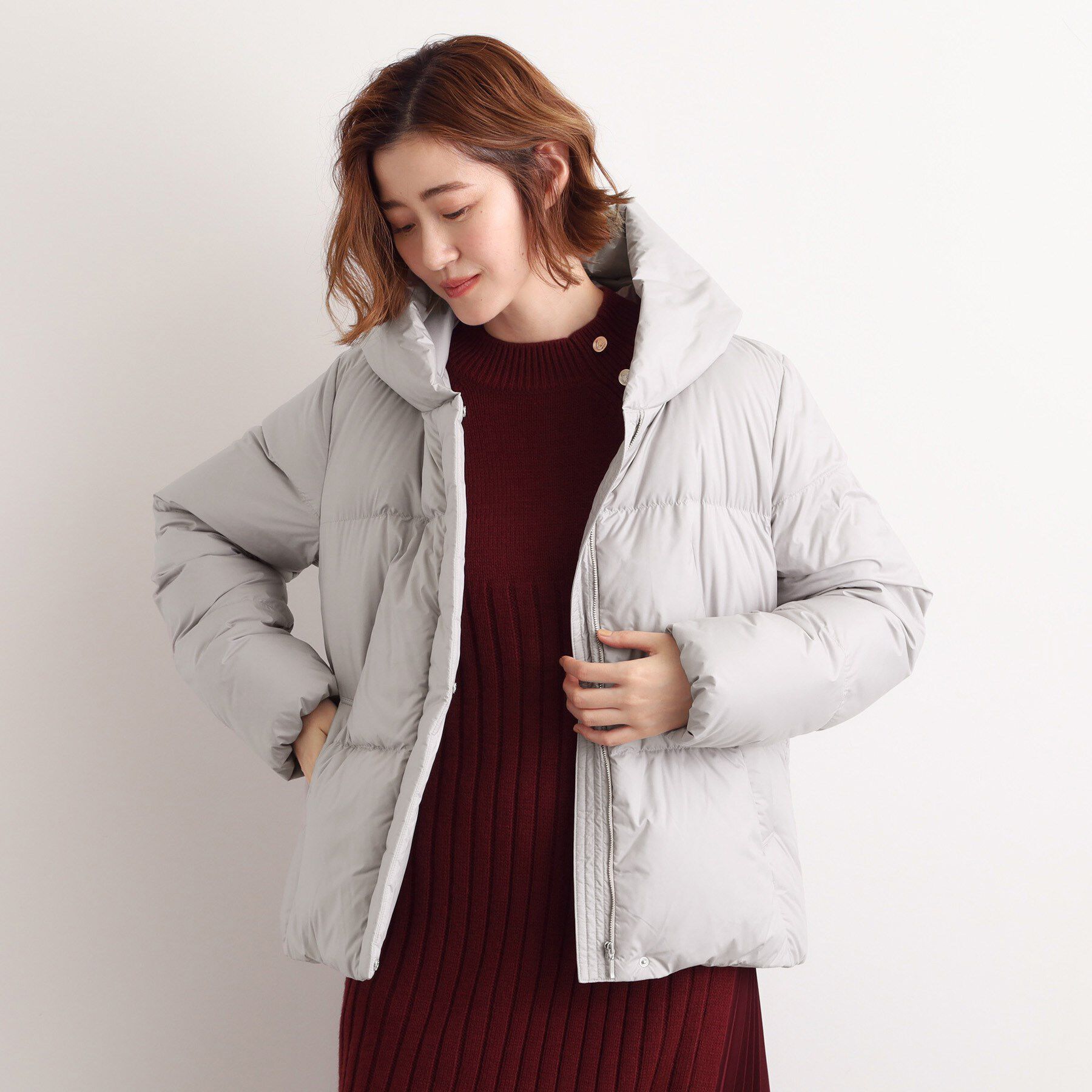 grove「【名品アウター／800FP・多機能】つつまれダウンショート」|ダウン|グレージュ(050)