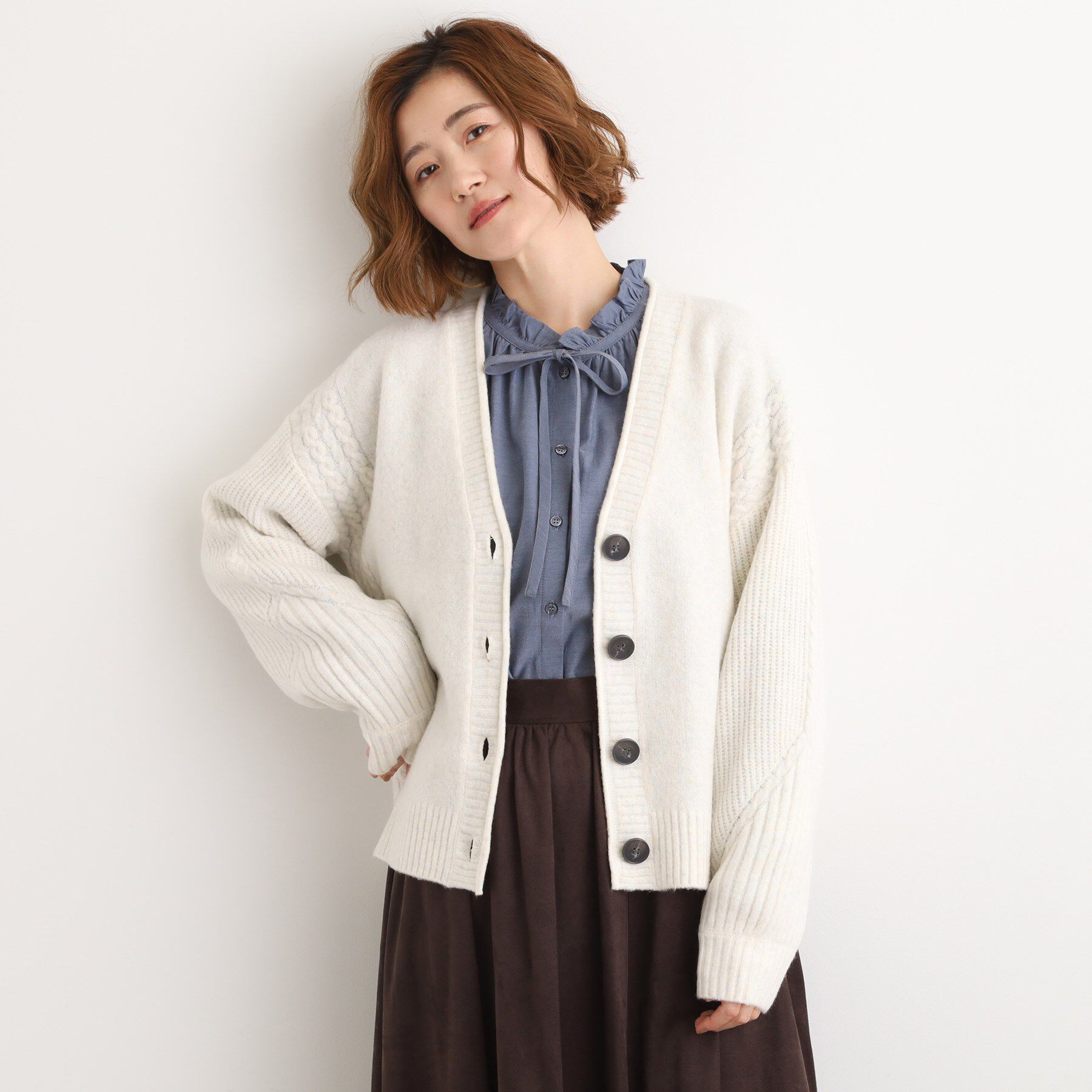 grove「ケーブルアクセント Vネックカーディガン」|カーディガン|オフ(004)