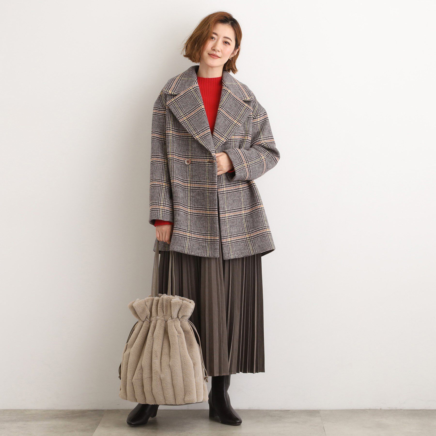 grove「ストライプエコファー巾着トート」|トートバッグ|