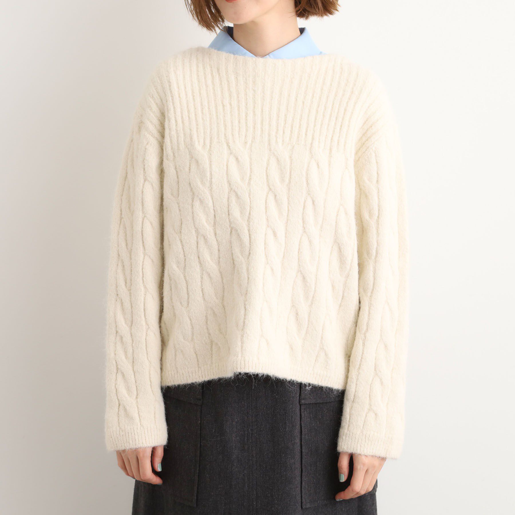 grove「ふんわり包み込む ケーブルボートネックニット」|ニット・セーター|