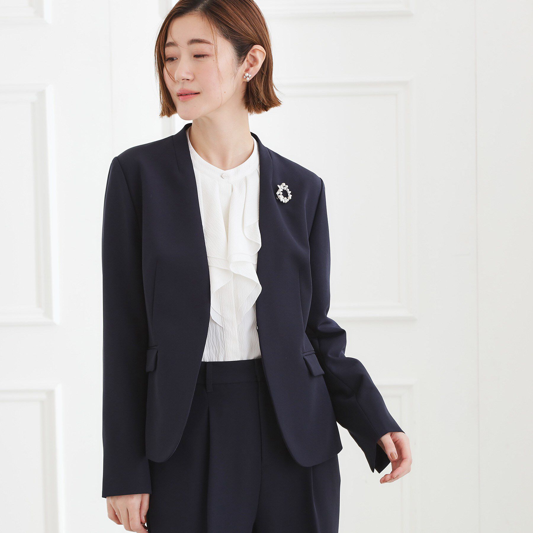 grove「【マシンウォッシュ／防シワ/SS-3L】ストレッチノーカラージャケット」|ノーカラージャケット|ネイビー(094)