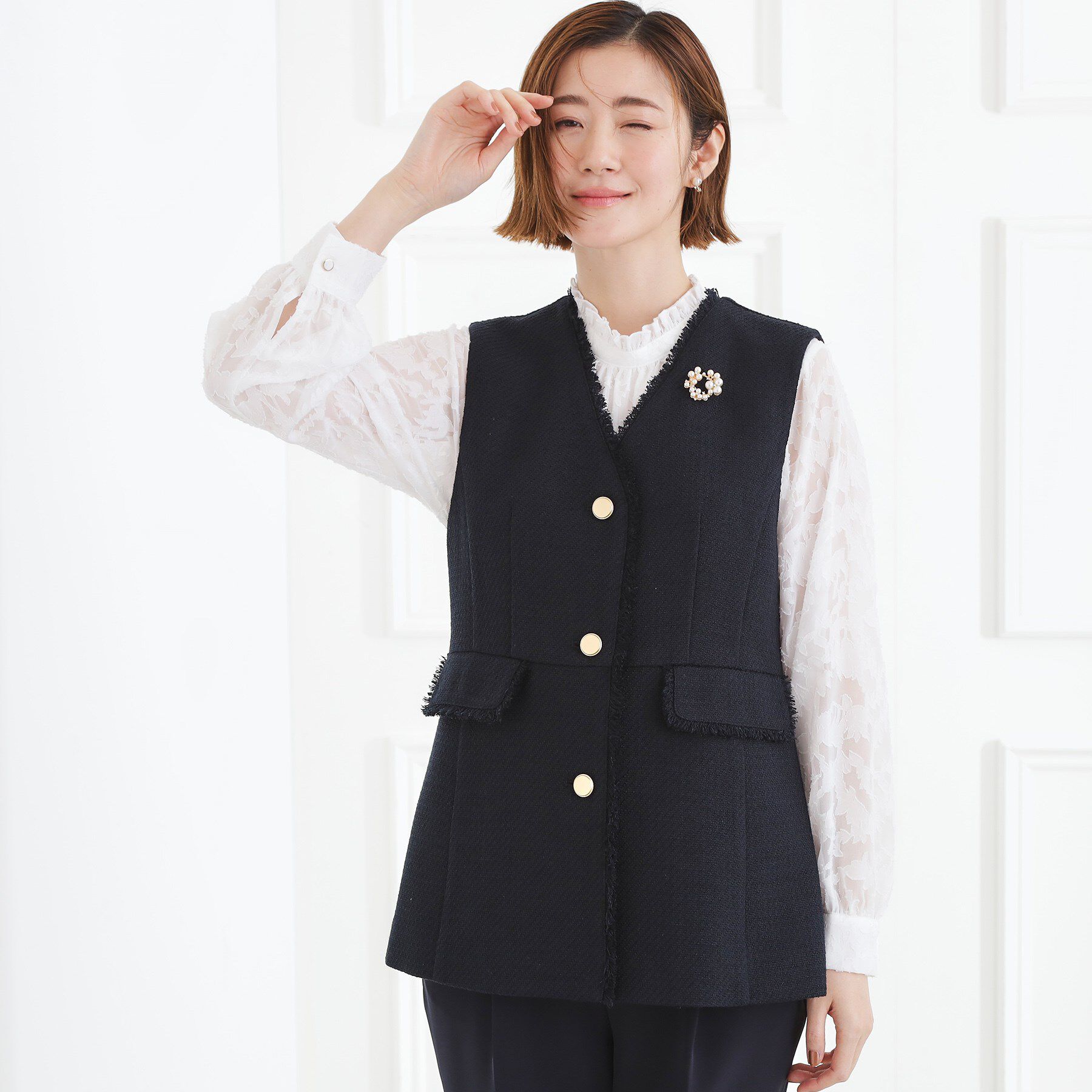 grove「【手洗いOK】ツイードペプラムジレ」|ベスト・ジレ|