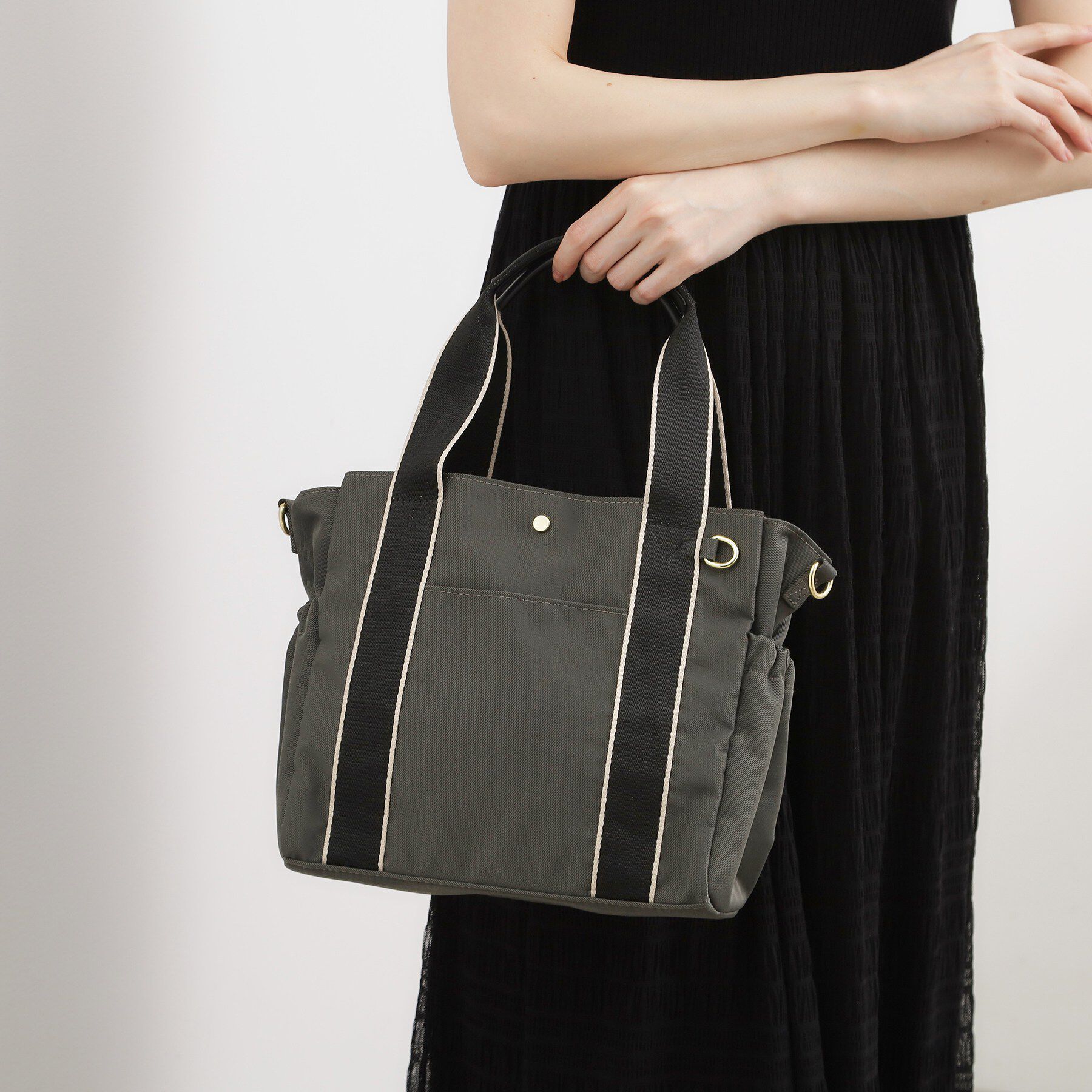 grove「【撥水】ギャザーラインテープ2WAYトート」|トートバッグ|ダークグレー(013
