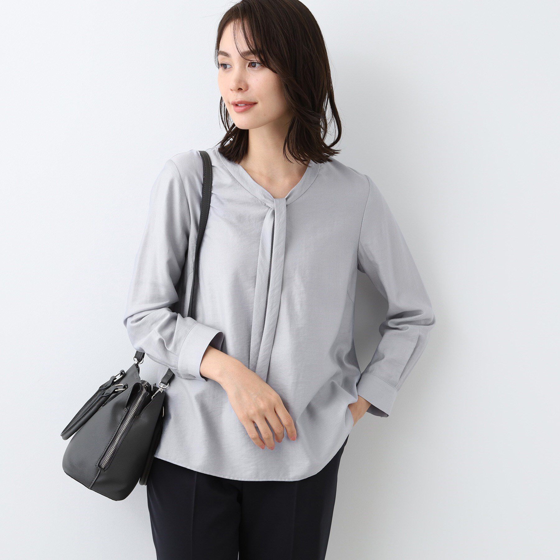 INDIVI「【洗える】ストライプドビー ボウタイブラウス」|シャツ・ブラウス|