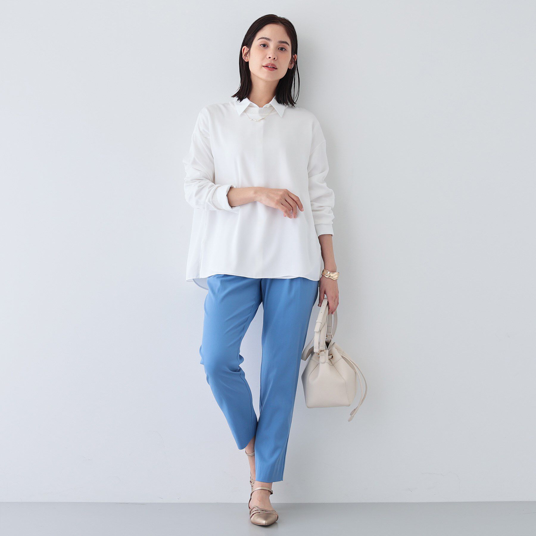 INDIVI「【洗える】異素材ドッキングトップス」|Tシャツ・カットソー|