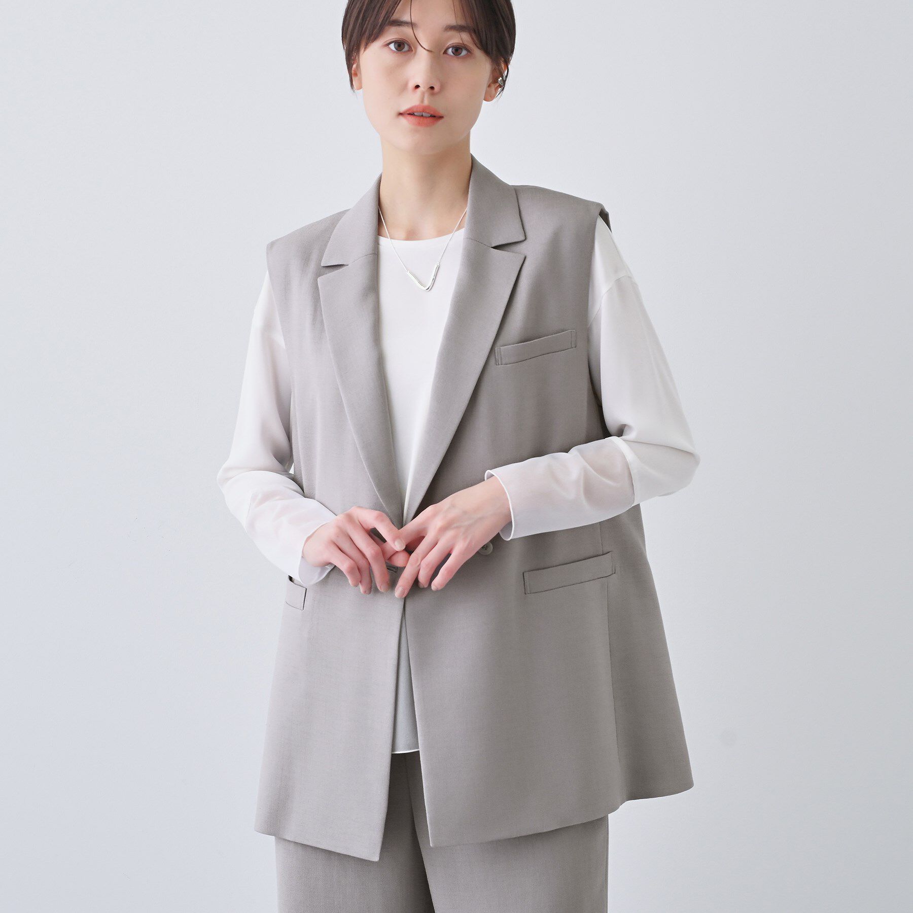 INDIVI「【日本製／トリアセテート】オーバーサイズジレジャケット」|テーラードジャケット|チャコールグレー(0