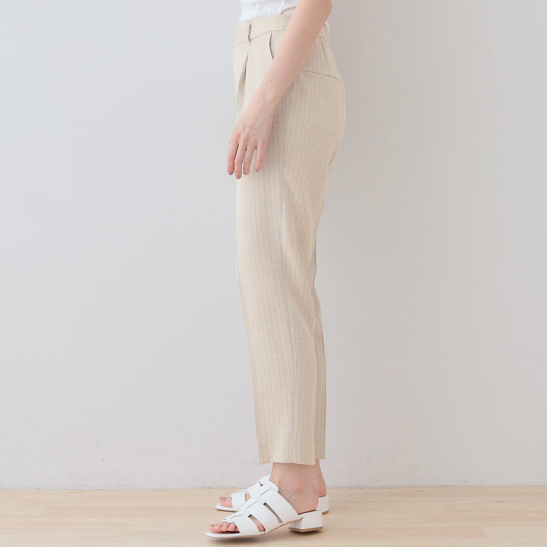 INDIVI「【こなれSETUP／ストライプ柄】リネンライクテーパードパンツ」|その他|