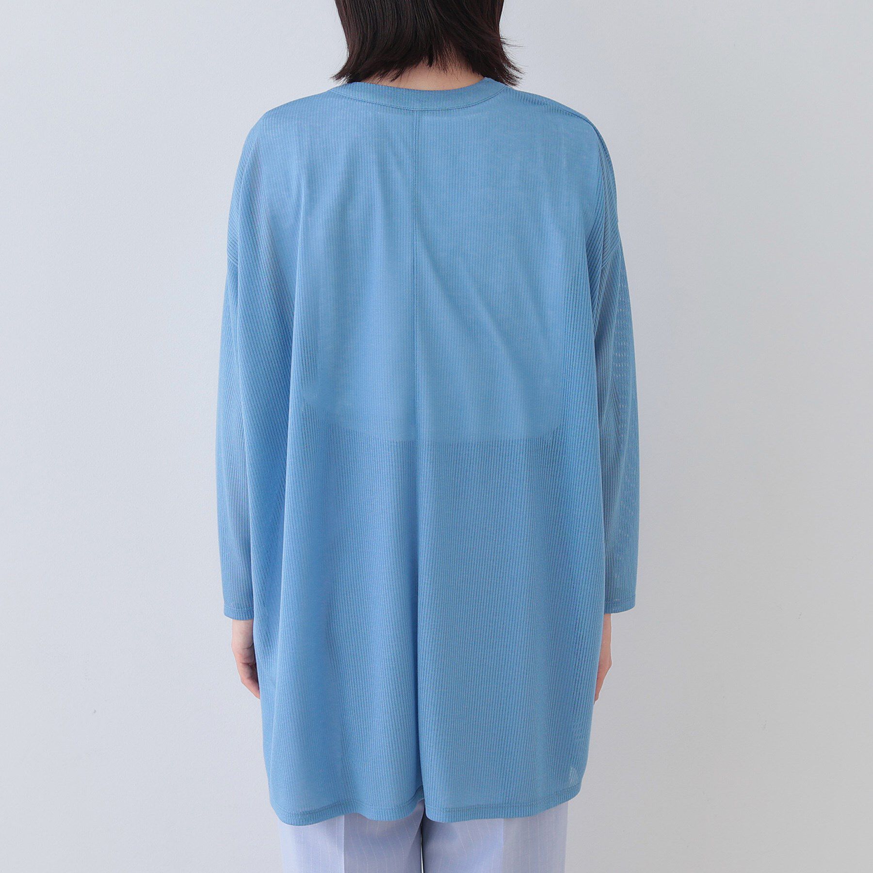 INDIVI「【洗える／シアーストライプ】ロング丈着流しカーディガン」|カーディガン|