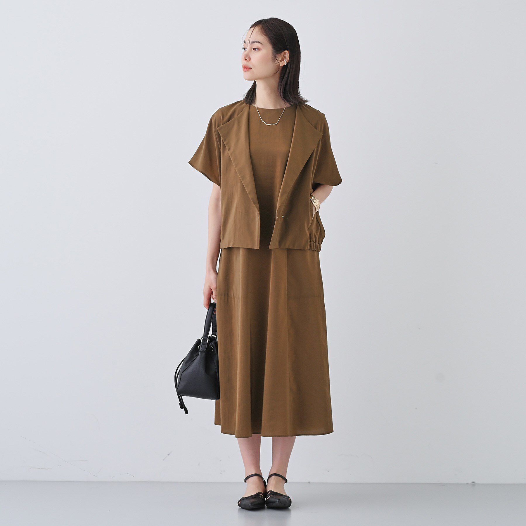 INDIVI「【通気性◎撥水／UVケア】フレンチスリーブ ブラウスライクジャケット」|テーラードジャケット|