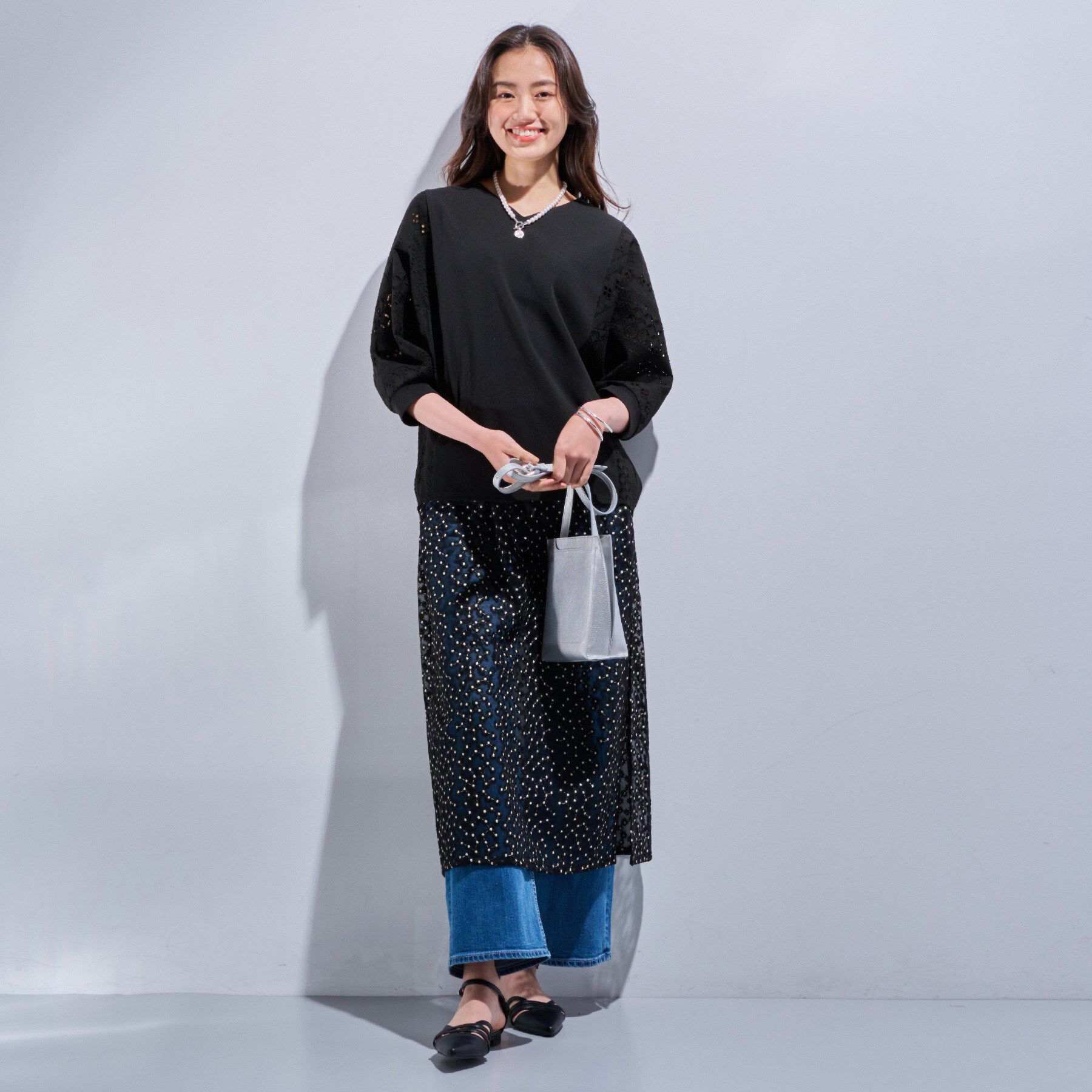 INDIVI「【洗える／体型カバー】レースコンビトップス」|Tシャツ・カットソー|