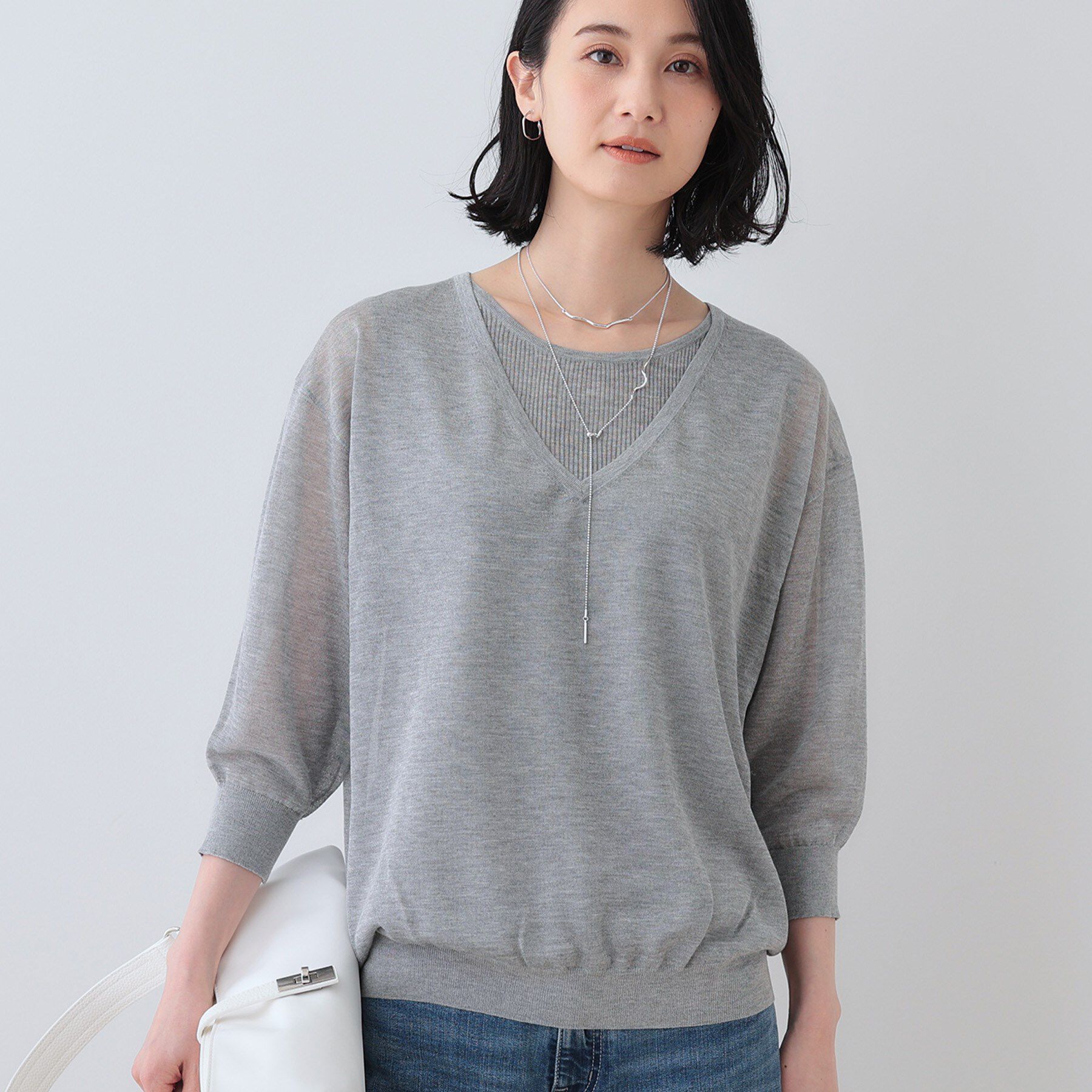 INDIVI「【洗える／シアーラメ】レイヤード風ニット」|ニット・セーター|