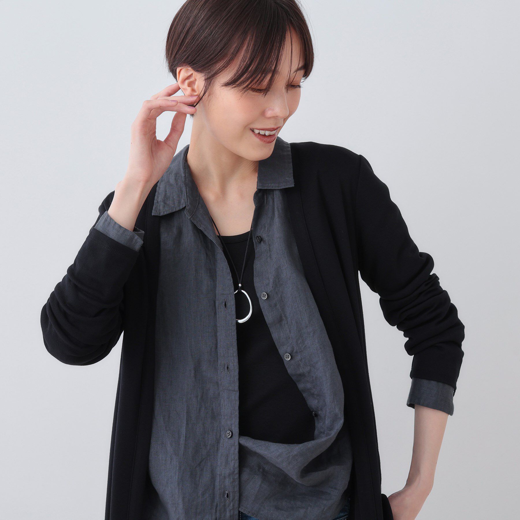 INDIVI「【UVケア／接触冷感】ベーシック着流しカーディガン」|カーディガン|ブラック(719)