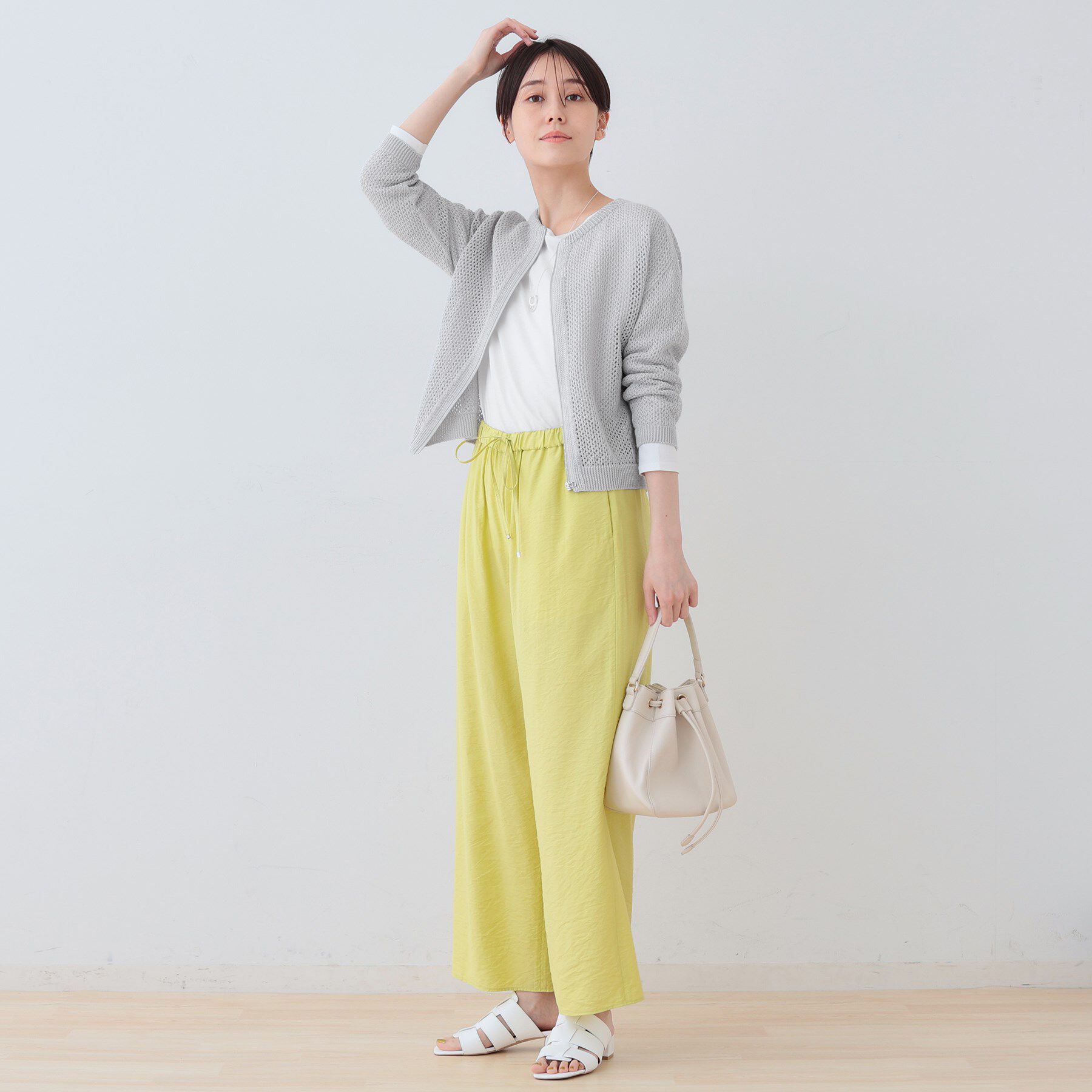 INDIVI「【洗える／コットン100％】メッシュ柄ニットブルゾン」|カーディガン|