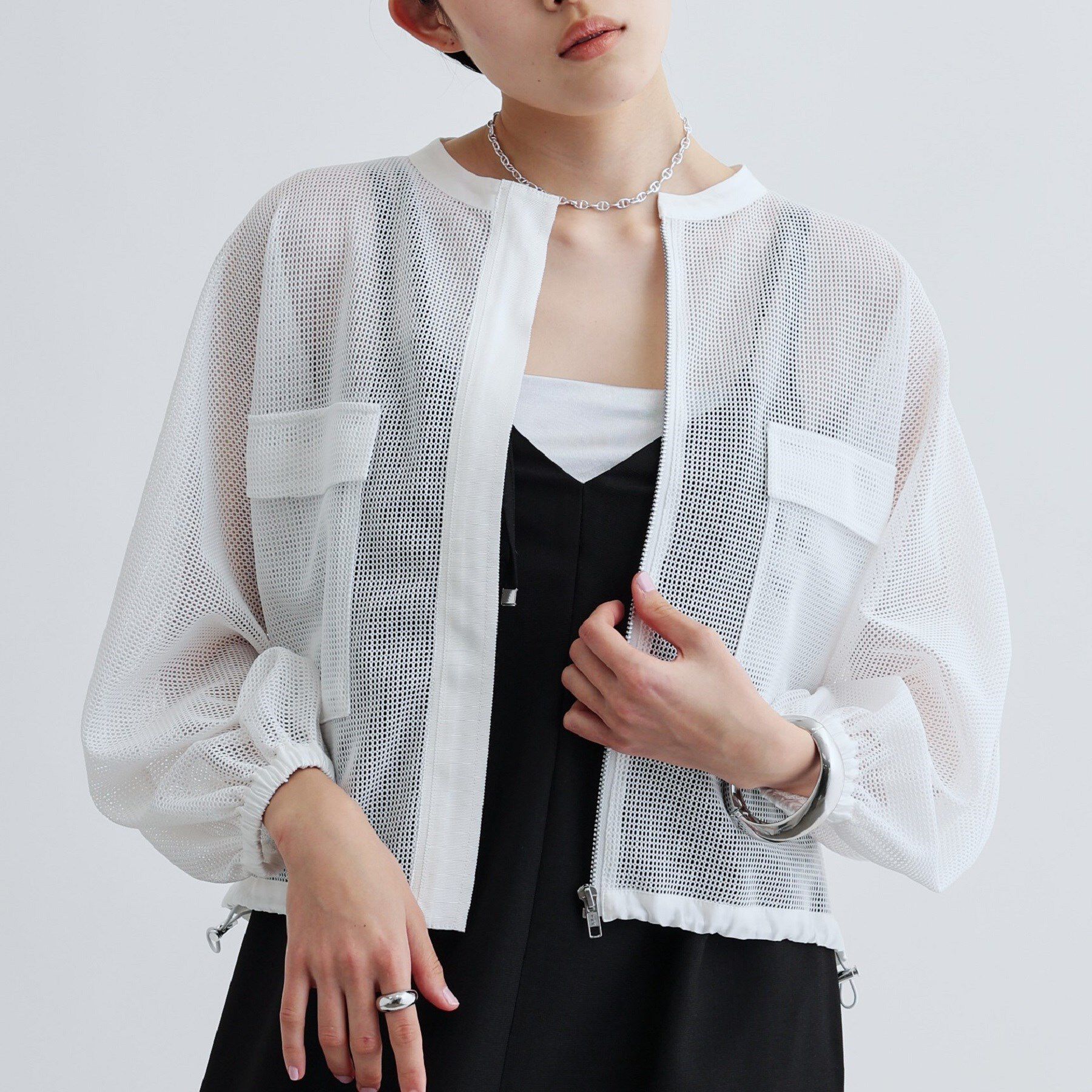GALLEST「スピンドルメッシュブルゾン」|ブルゾン・スタジャン|ホワイト(001)