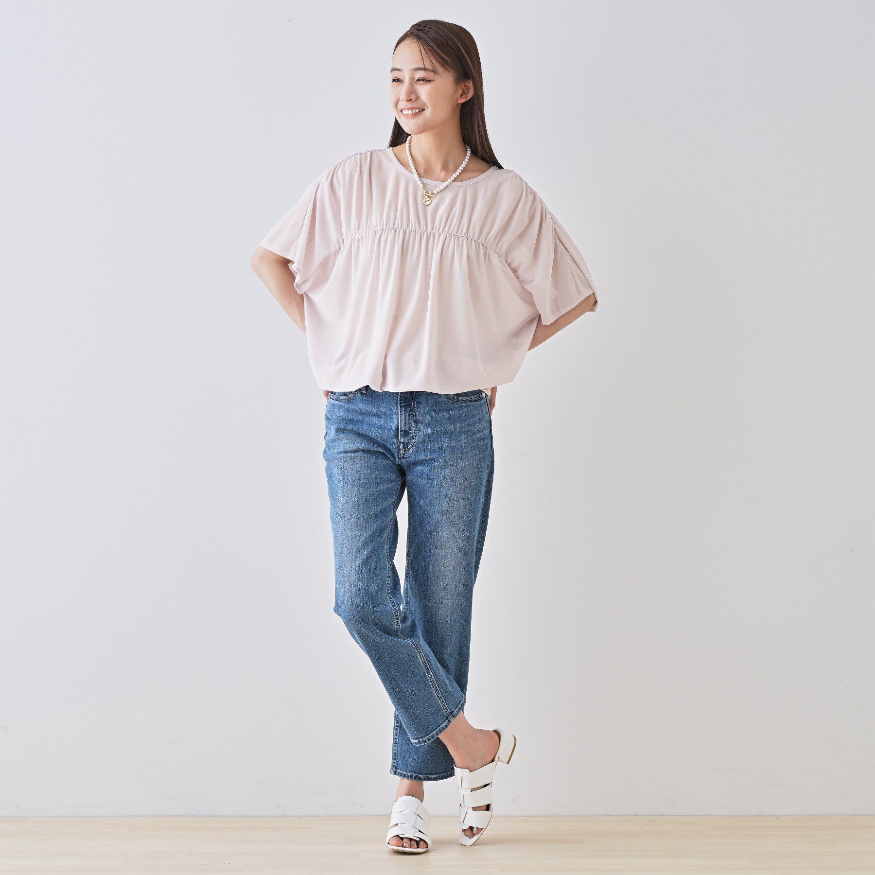 INDIVI「【洗える／体型カバー】シャーリングシアートップス」|Tシャツ・カットソー|
