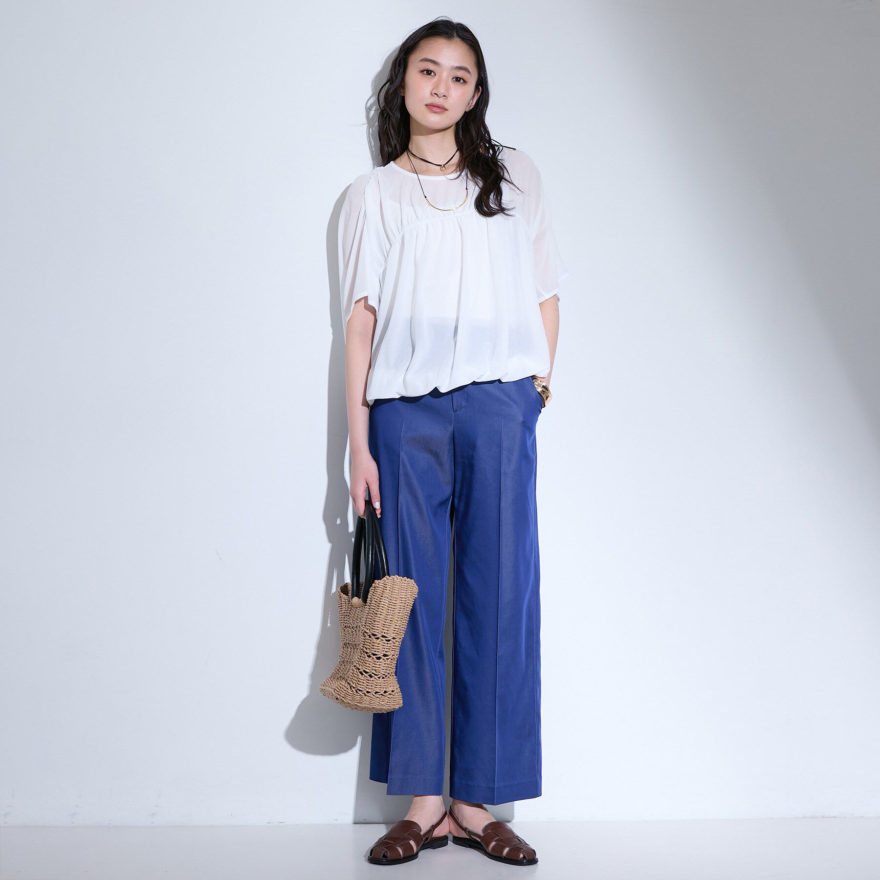 INDIVI「【洗える／体型カバー】シャーリングシアートップス」|Tシャツ・カットソー|