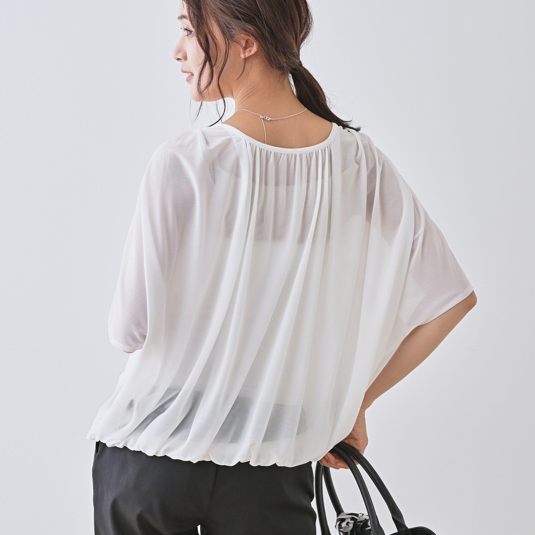 INDIVI「【洗える／体型カバー】シャーリングシアートップス」|Tシャツ・カットソー|