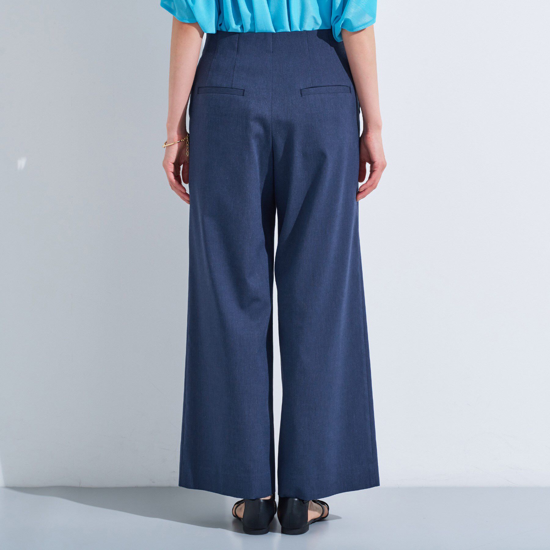 INDIVI「【デニムライク】マリンボタン リネン混ワイドパンツ」|その他|