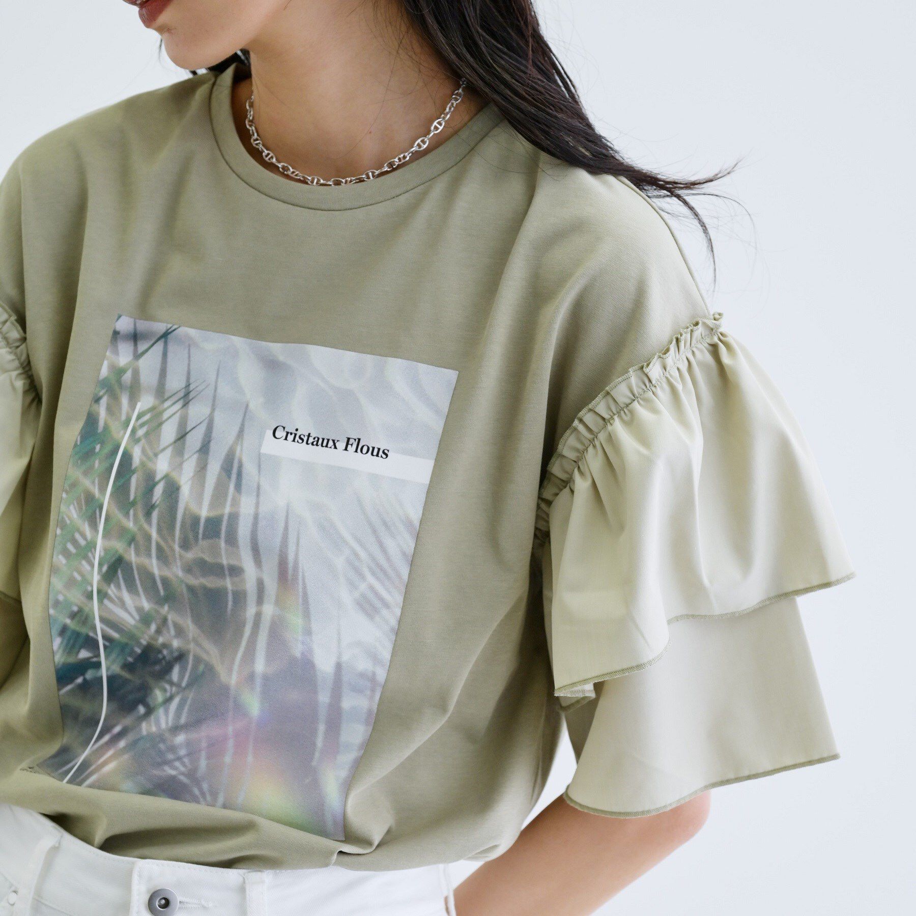 GALLEST「フリルスリーブプリントカットソー」|Tシャツ・カットソー|