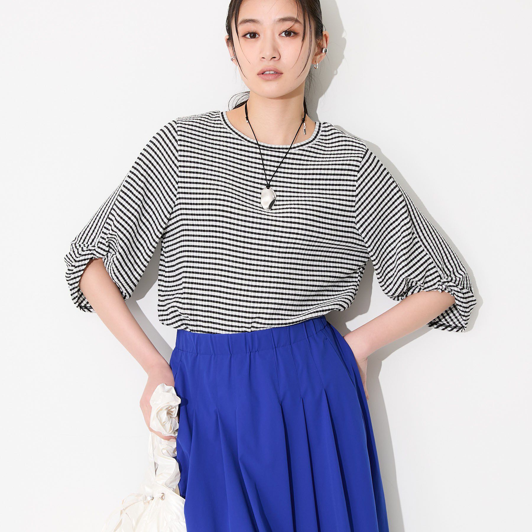 INDIVI「【UVケア／吸汗速乾】凹凸素材ねじり袖トップス」|Tシャツ・カットソー|