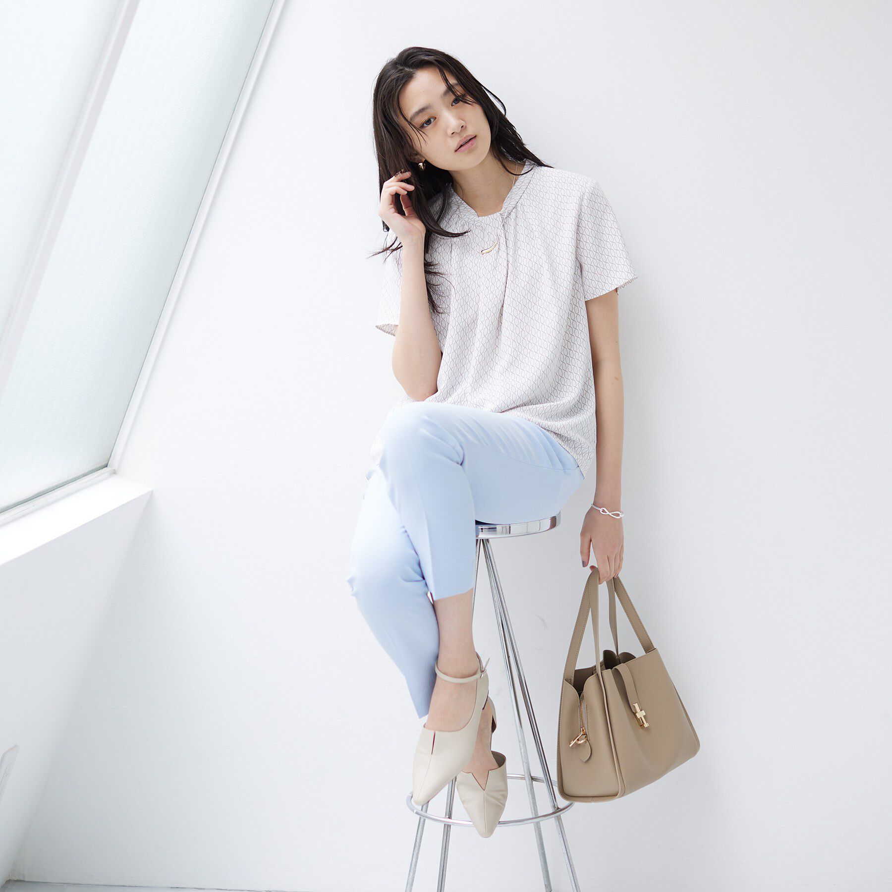 INDIVI「【UVケア】モノグラム ボウタイデザインブラウス」|シャツ・ブラウス|