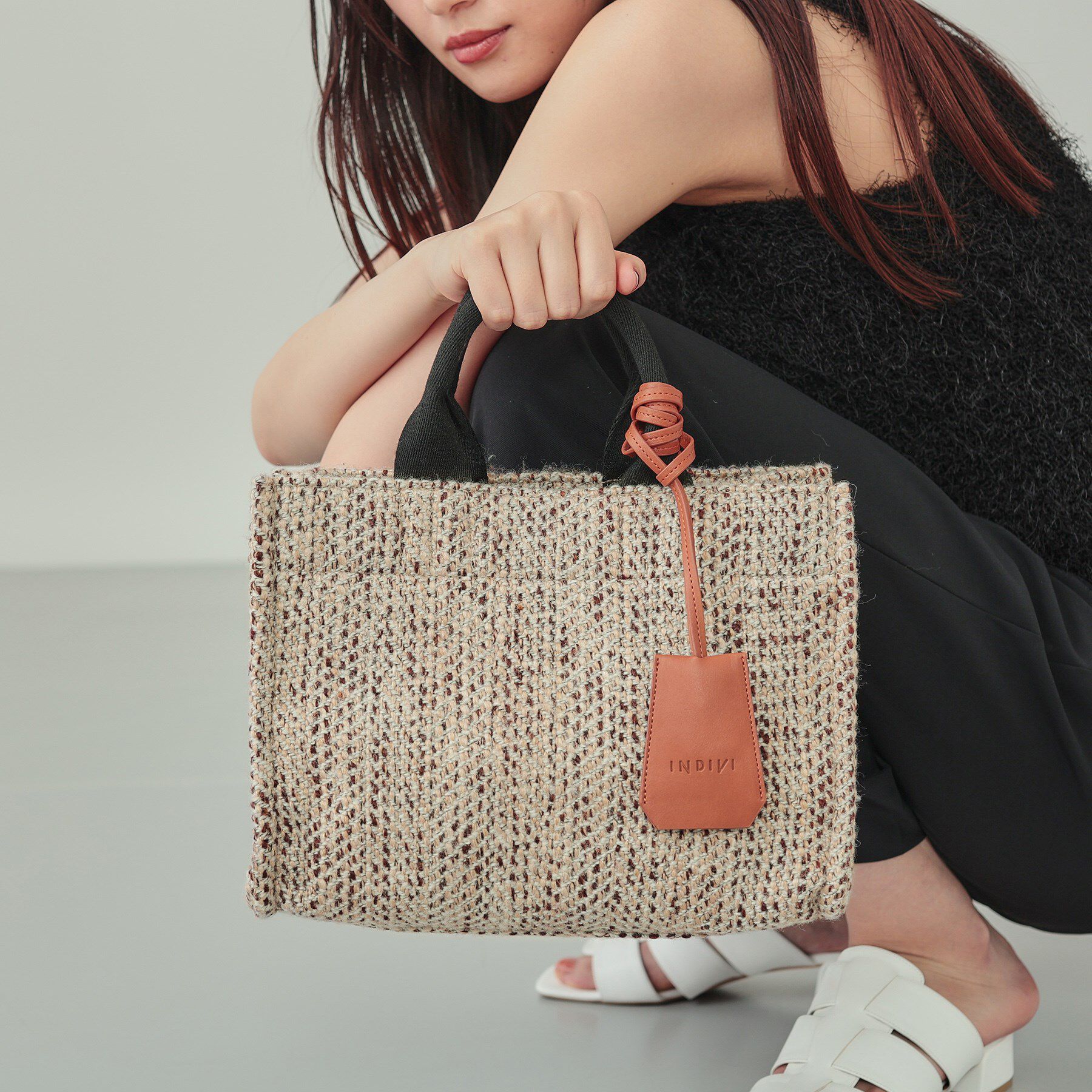 INDIVI「ツイードスモールトートバッグ」|トートバッグ|ライトグレー(011