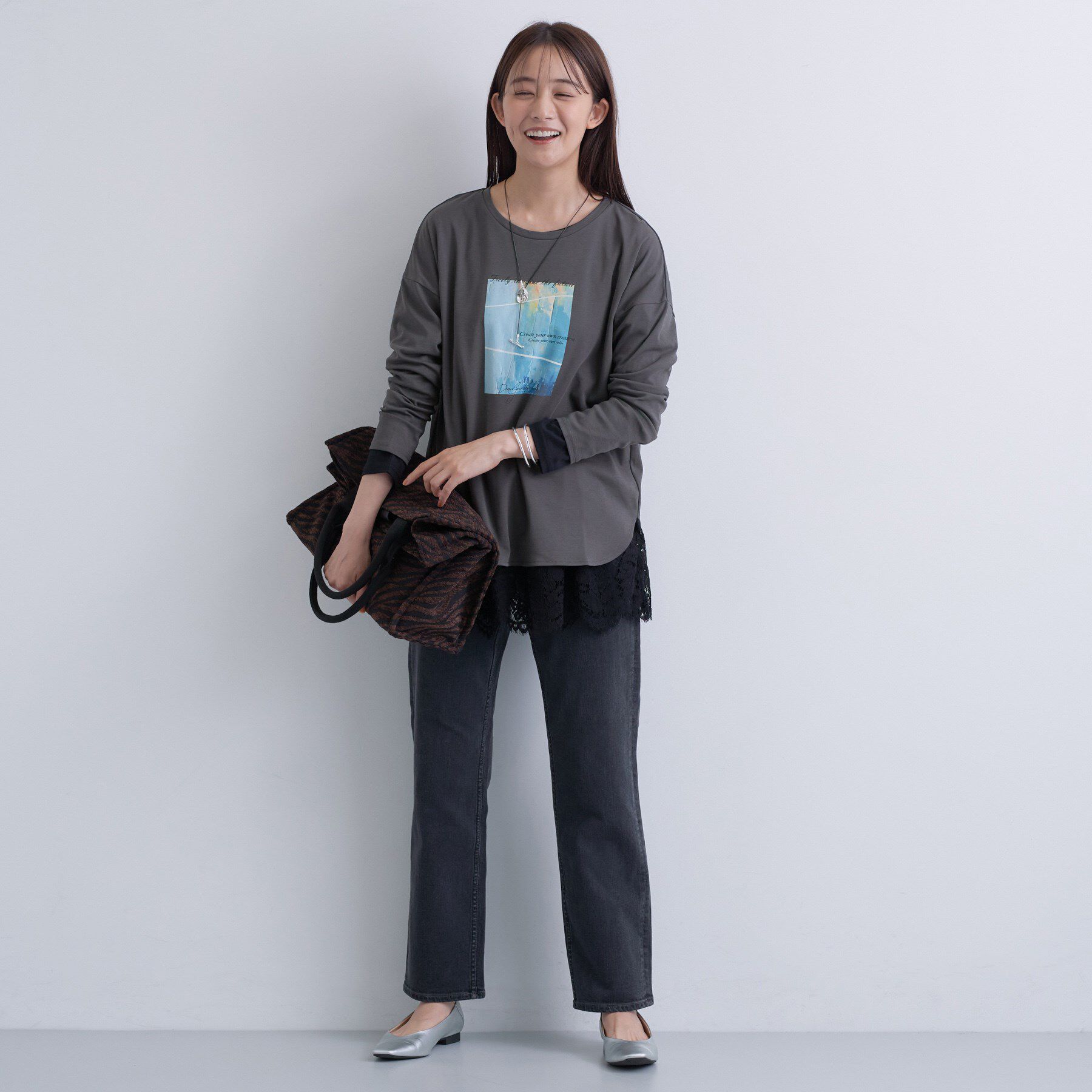 INDIVI「【UVケア】プリントフォトロングTシャツ」|Tシャツ・カットソー|