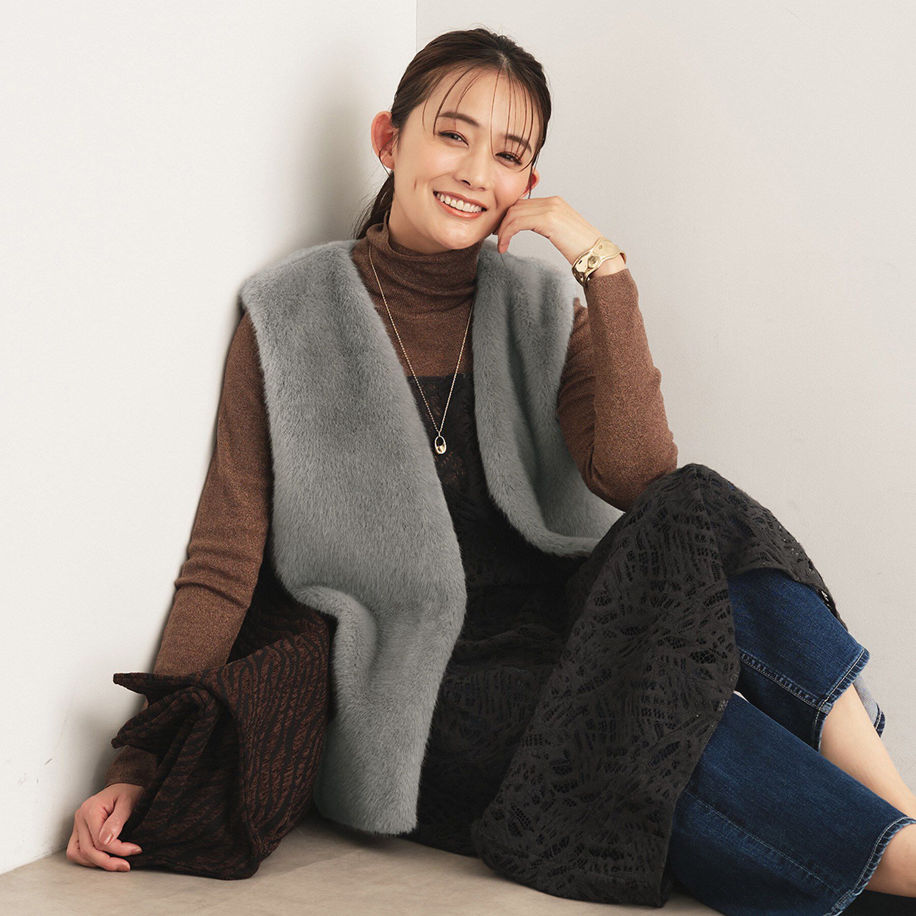 INDIVI「ミンク調フェイクファージレ」|ベスト・ジレ|