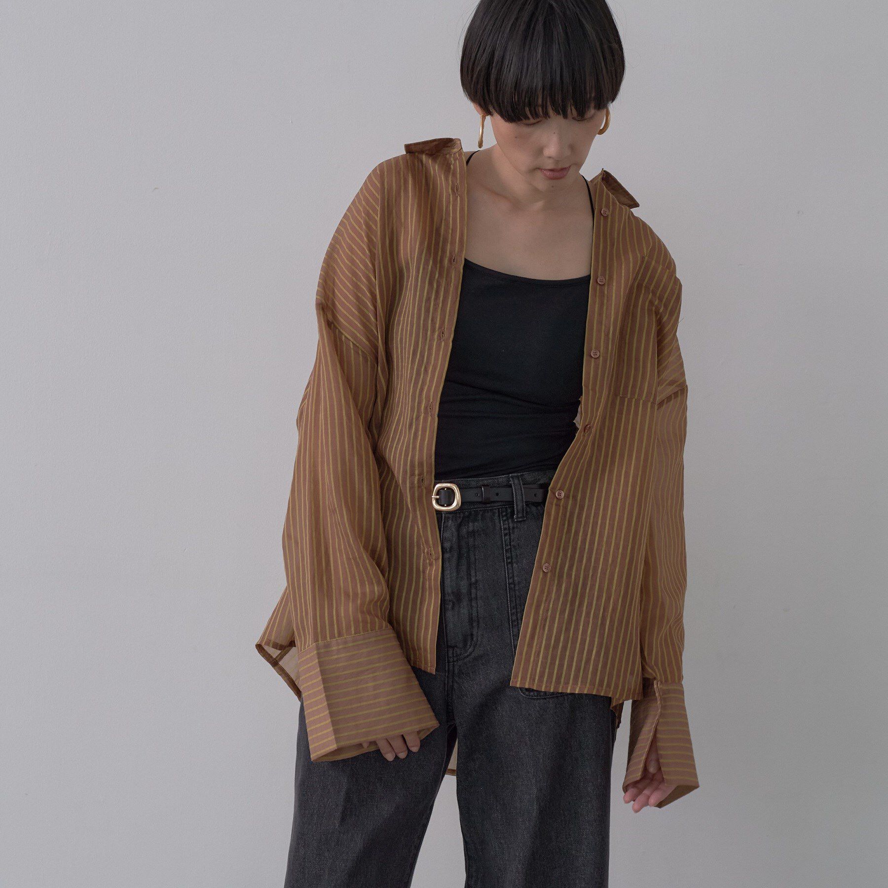 GALLEST「ワイドカフスシアーストライプシャツ/秋服/シアーシャツ」|シャツ・ブラウス|ブラウン(043)