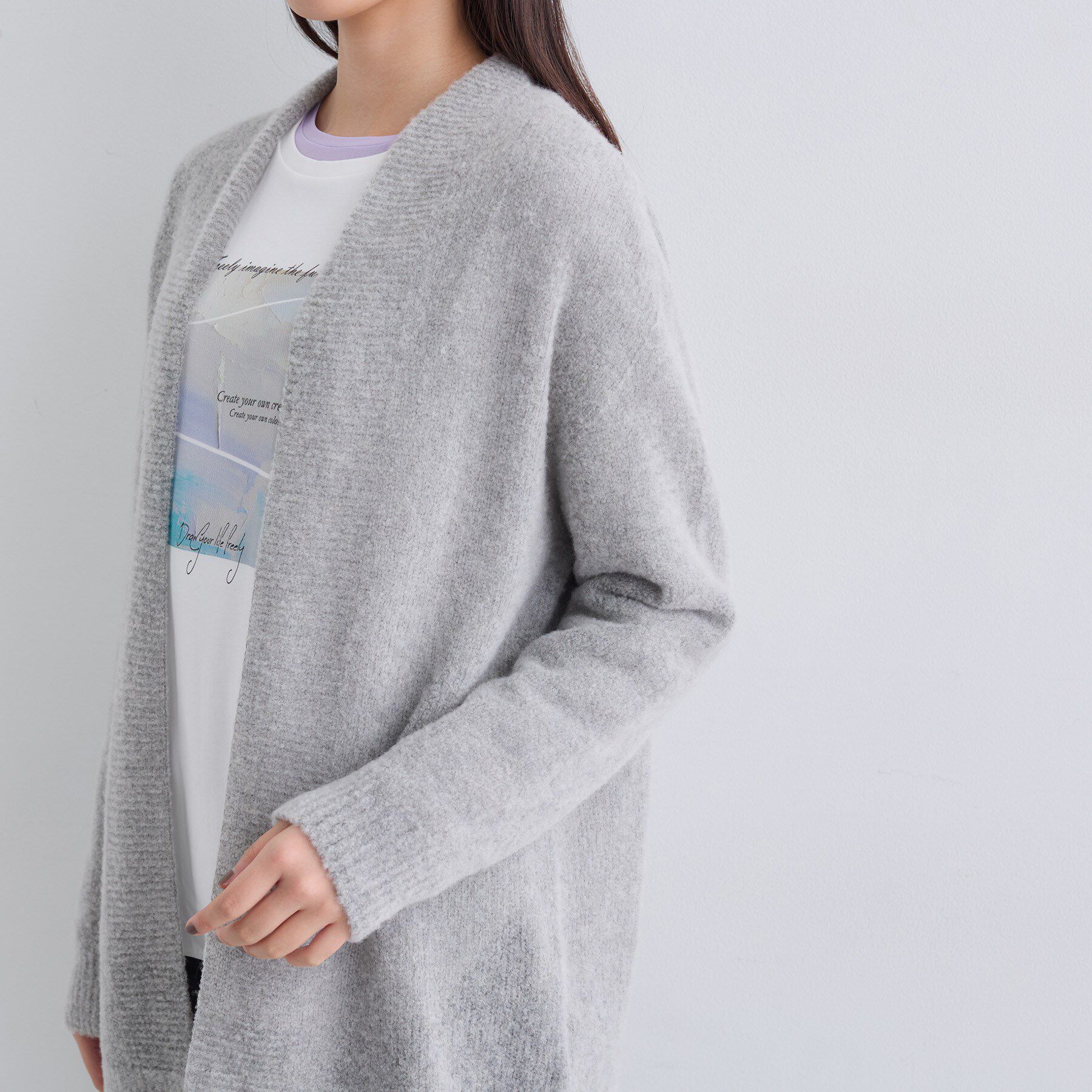 INDIVI「【エアリー素材】ブークレ着流しニットカーディガン」|カーディガン|