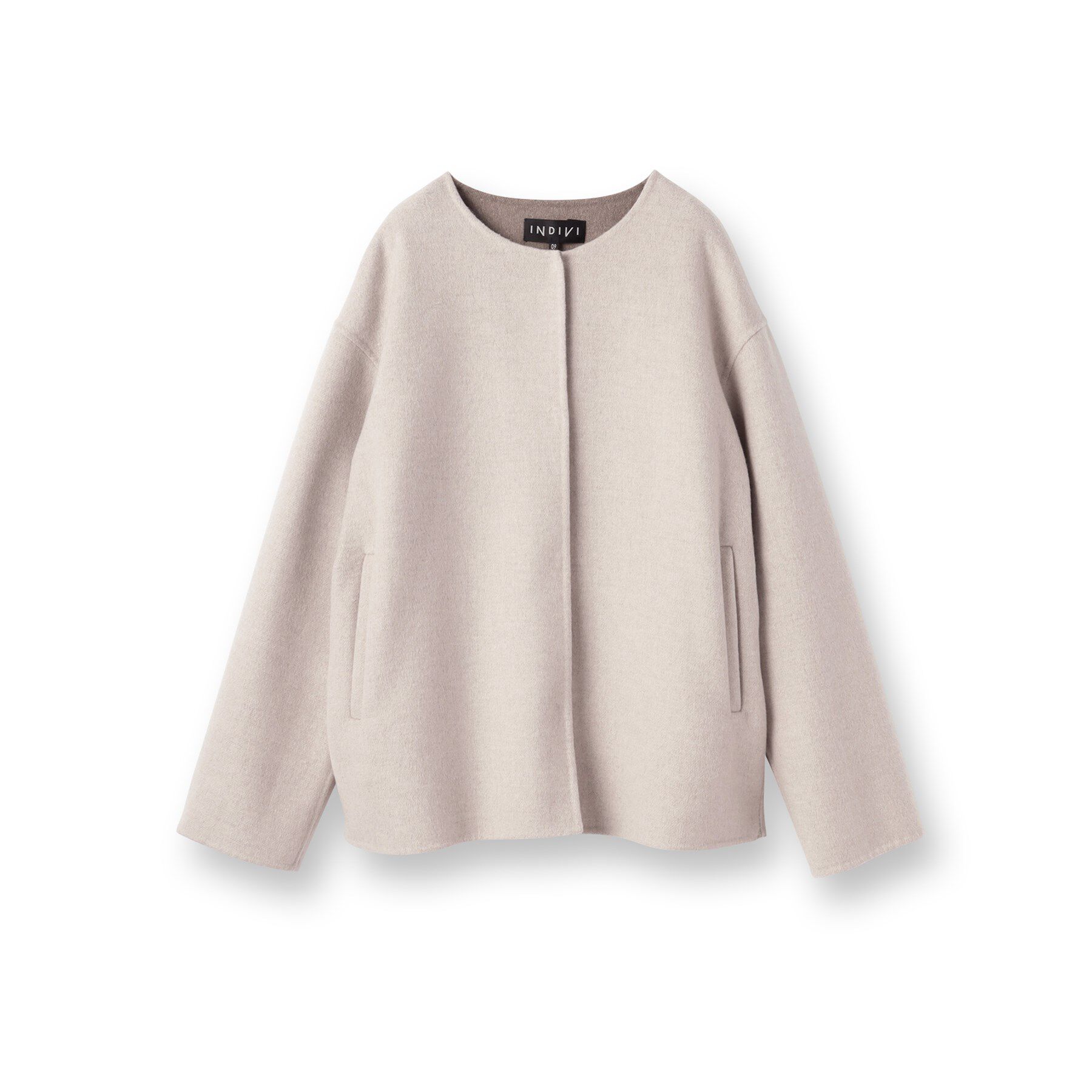 INDIVI「【配色デザイン／ショート丈】ウールリバー ノーカラーコート」|ノーカラーコート|