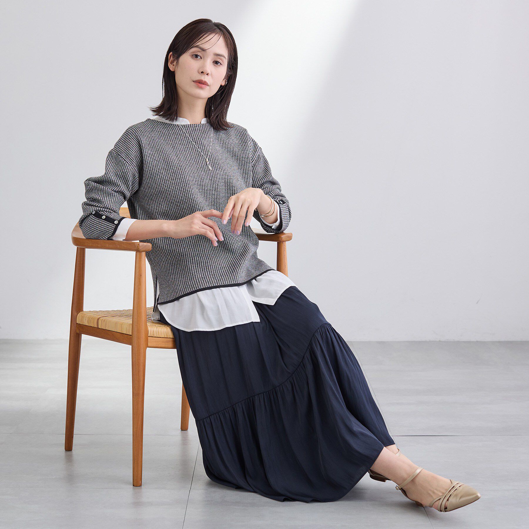 INDIVI「【洗える／SETUP可能】ジャカードボートネックニット」|ニット・セーター|