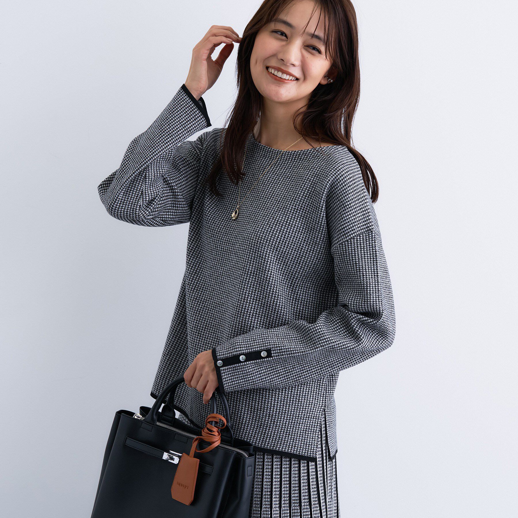 INDIVI「【洗える／SETUP可能】ジャカードボートネックニット」|ニット・セーター|