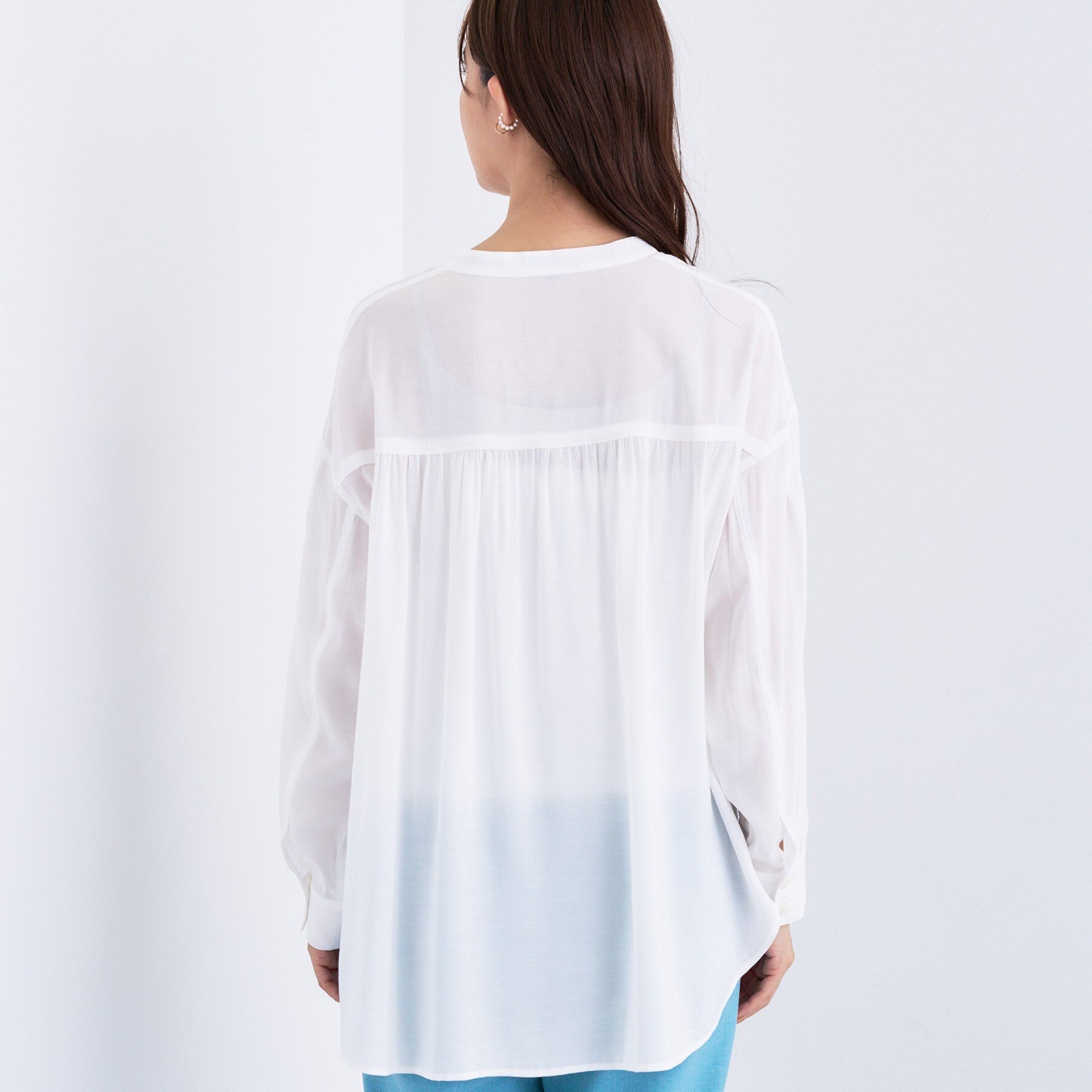 INDIVI「【きれいめ／ラメ】シャイニーローン ドレーピーブラウス」|シャツ・ブラウス|