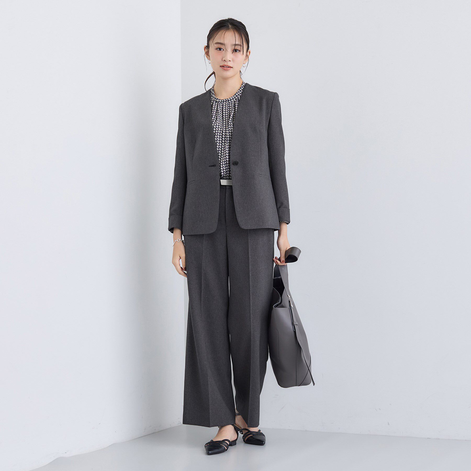 INDIVI「【洗える／通勤／スーツ】メランジストレッチ ノーカラージャケット」|スーツ|