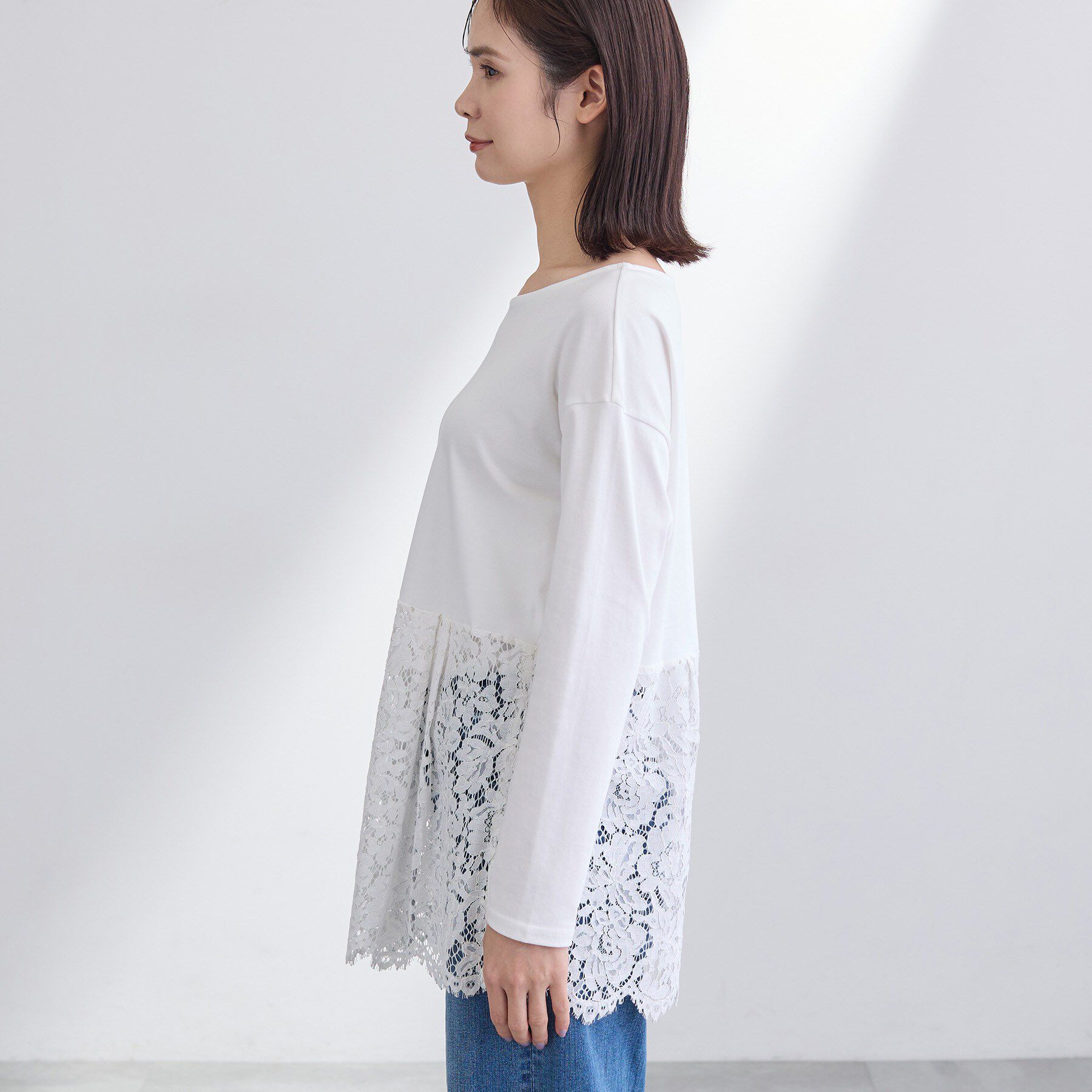 INDIVI「【洗える／レイヤードにおすすめ】レース切り替えカットソー」|Tシャツ・カットソー|